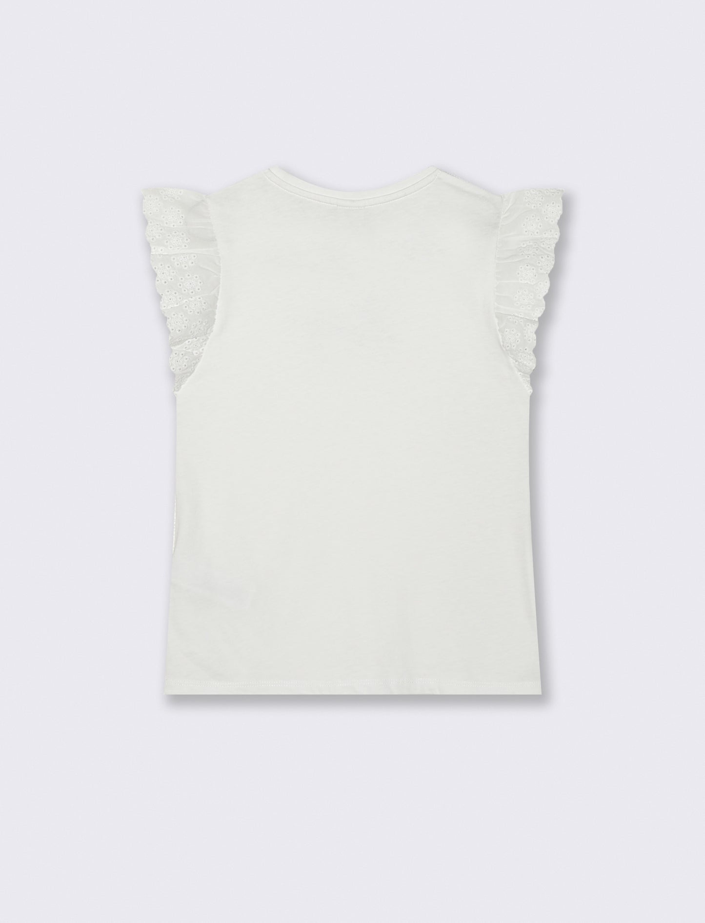 T-shirt estiva bambina con volant e strass - Bianco