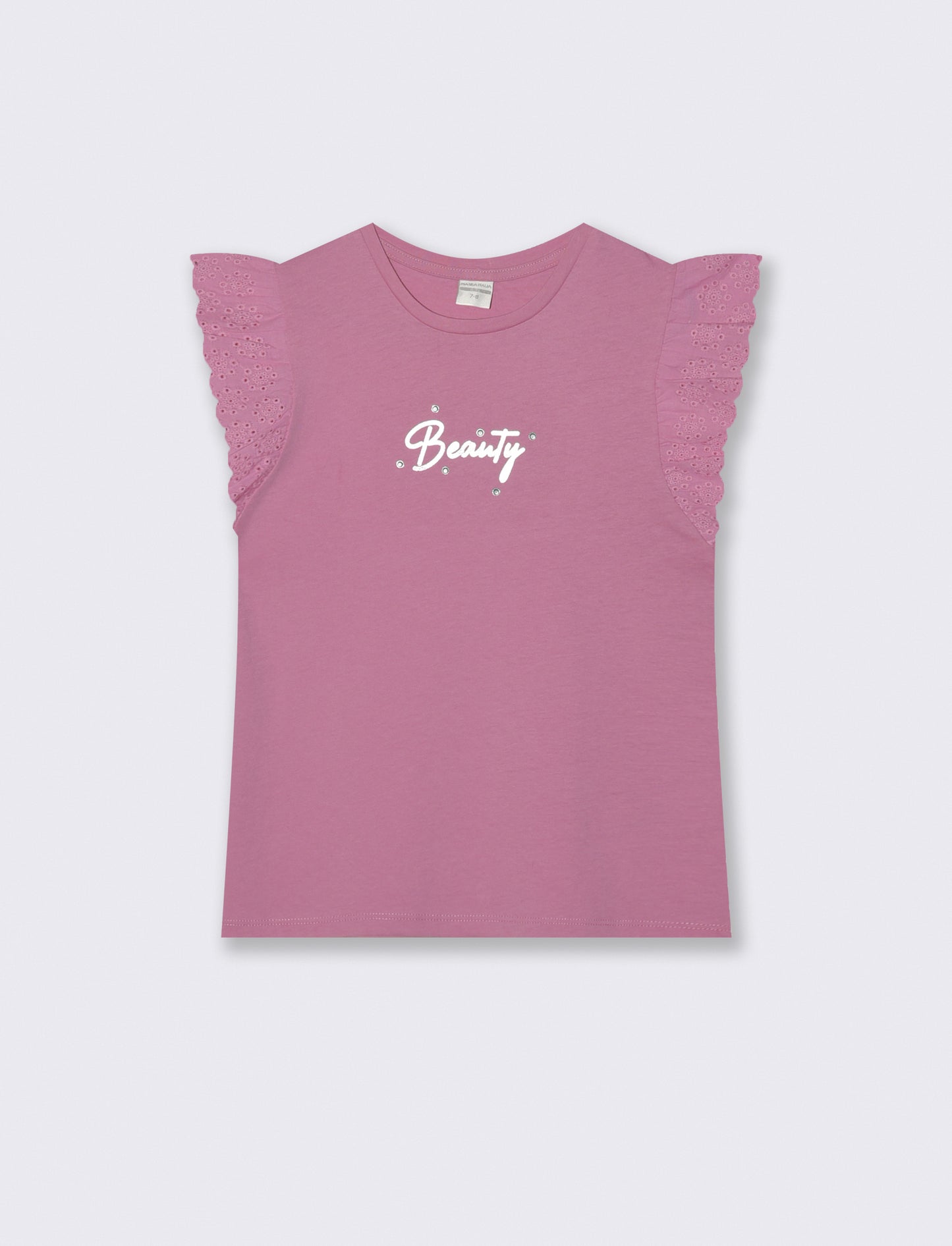 Summer T-shirt for girls with ruffles and rhinestones - Pink