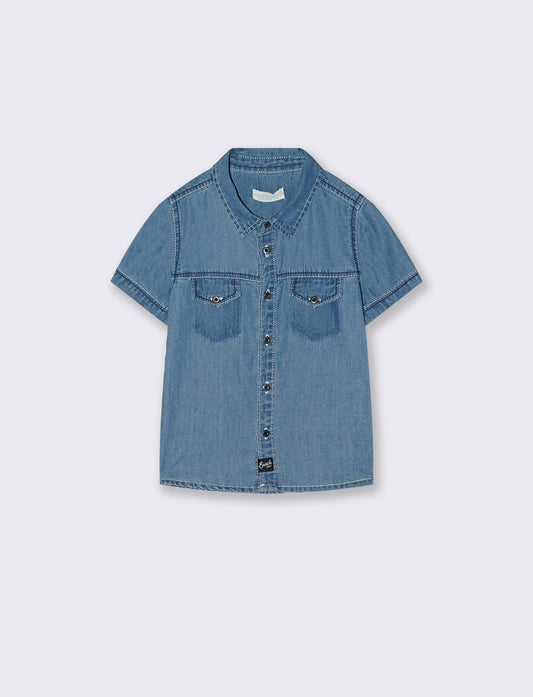 Camicia denim manica corta con tasca - Denim