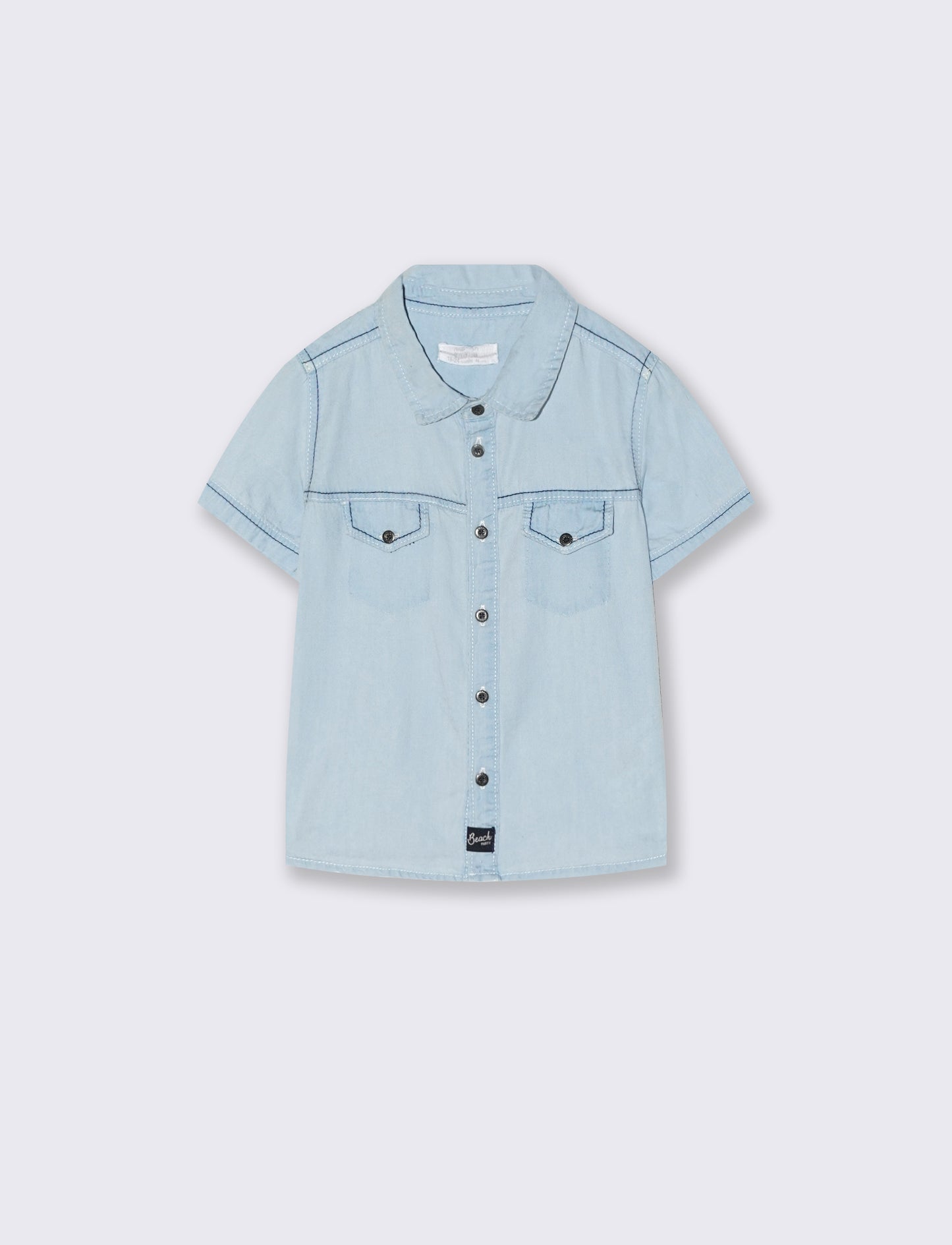 Short Sleeve Denim Shirt with Pocket - Blue