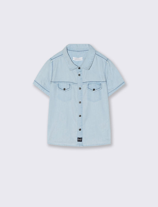 Camicia denim manica corta con tasca - Denim chiaro