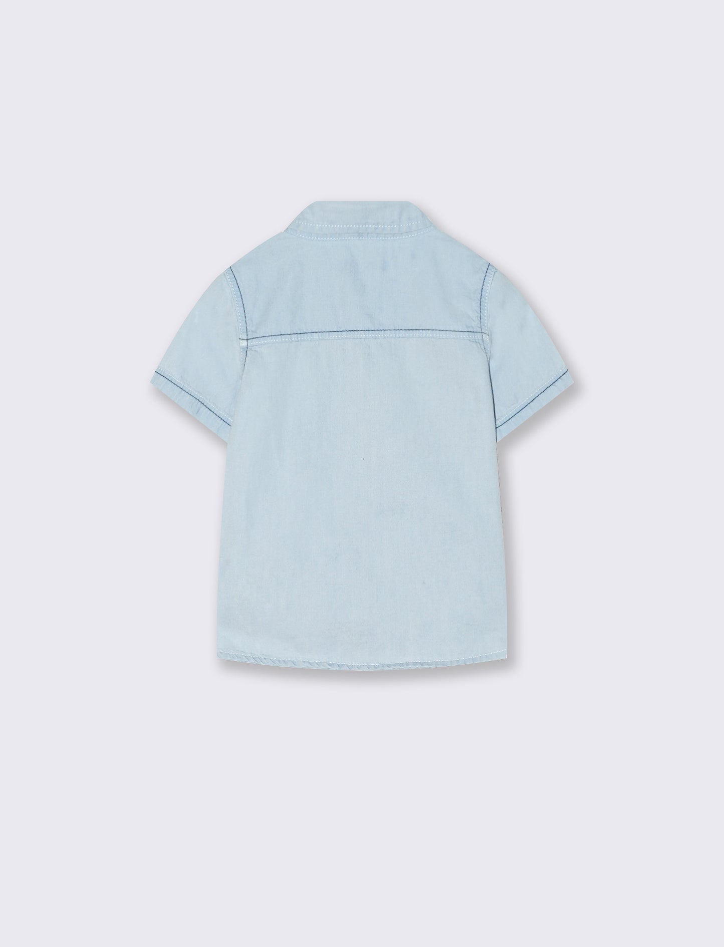 Short Sleeve Denim Shirt with Pocket - Blue