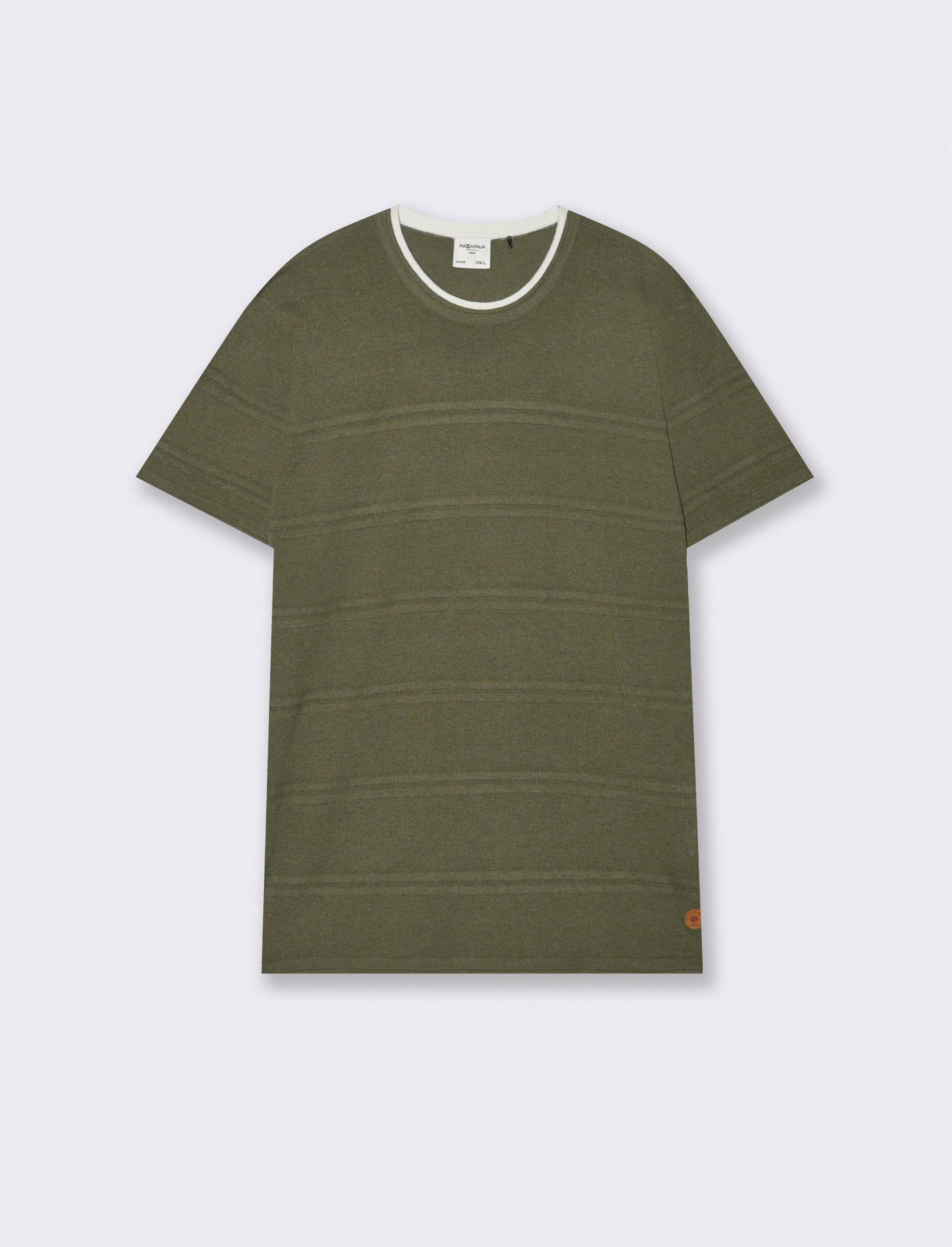 T-shirt in maglia con orli a contrasto - Verde oliva