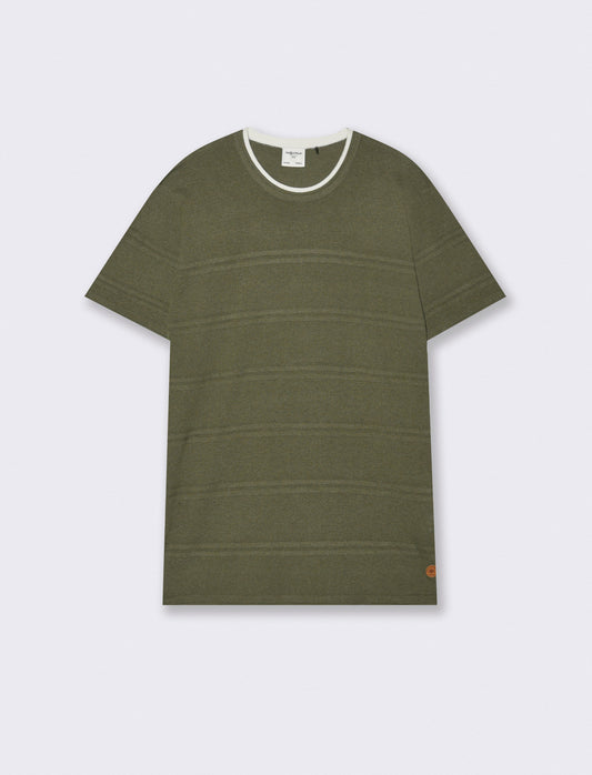 T-shirt in maglia con orli a contrasto - Verde oliva