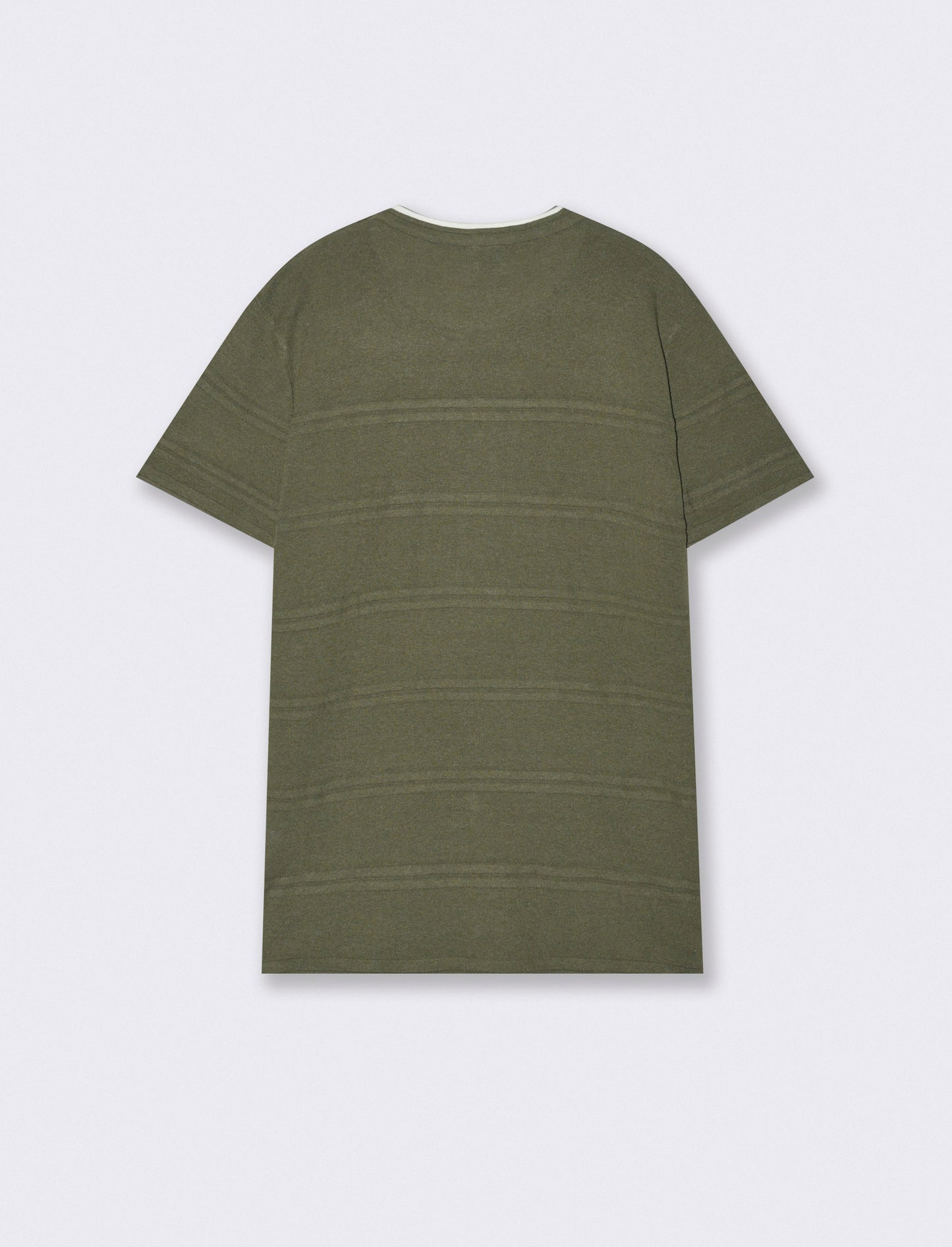 T-shirt in maglia con orli a contrasto - Verde oliva