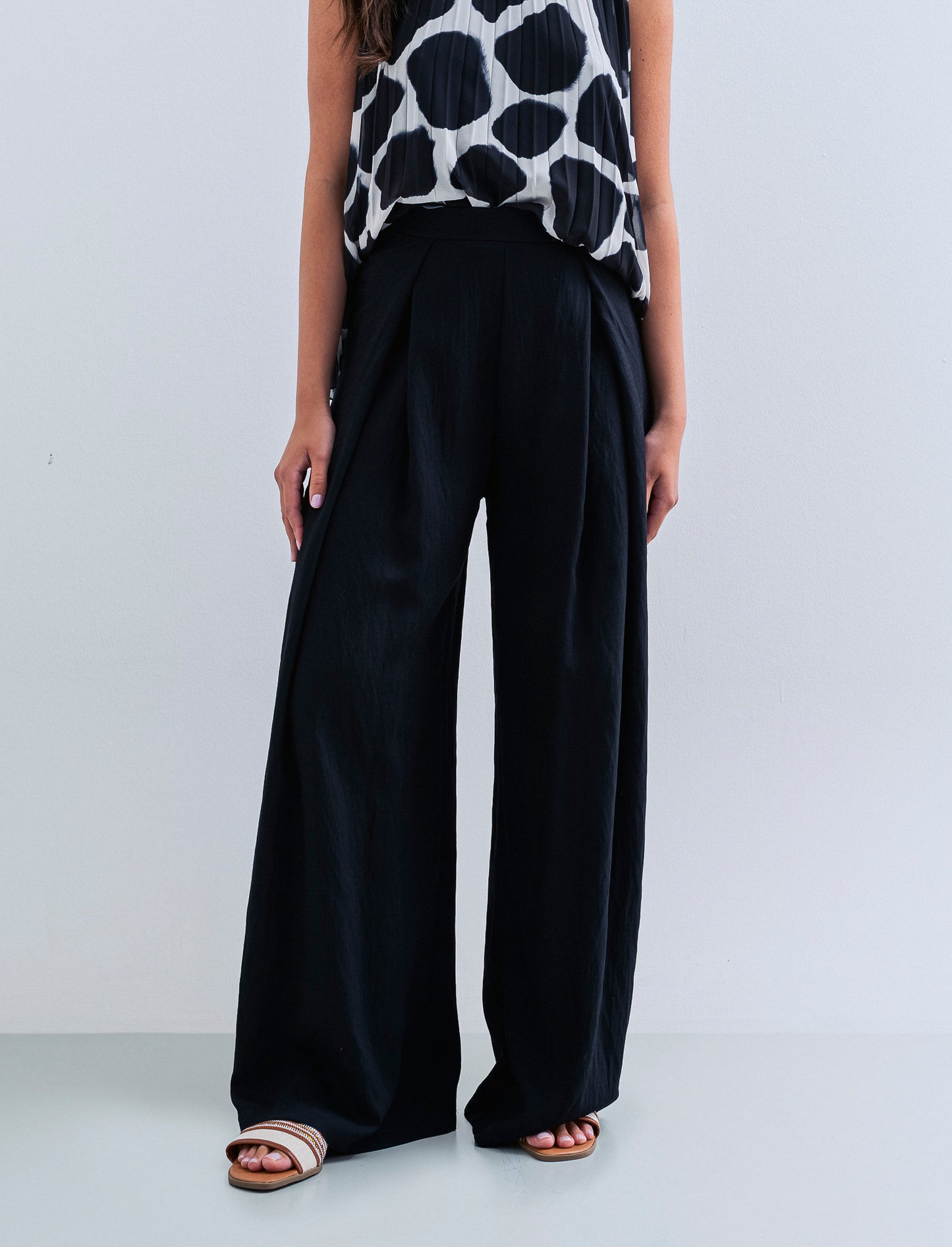 Pantalone palazzo con pences - Nero