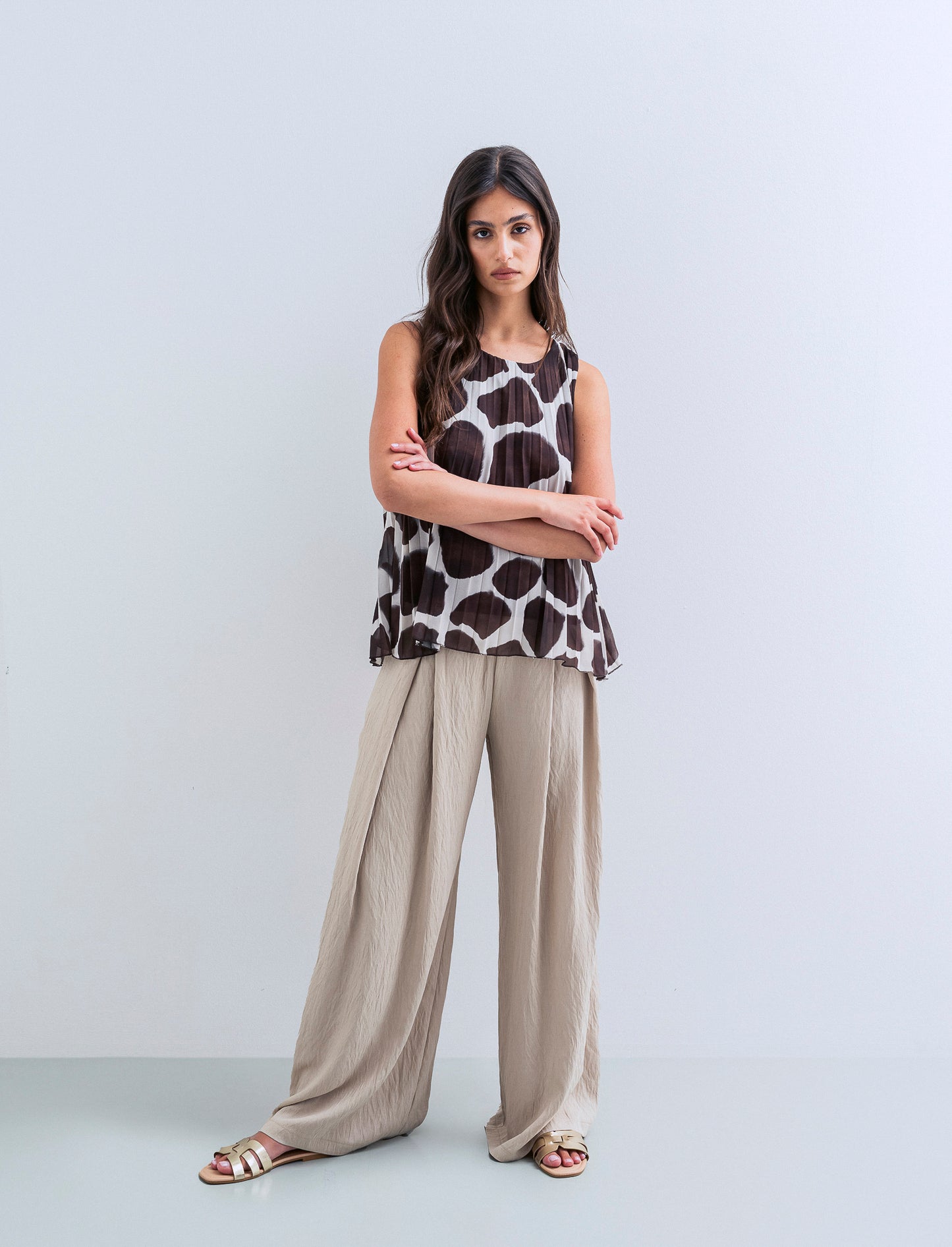 Pantalone palazzo con pences - Beige