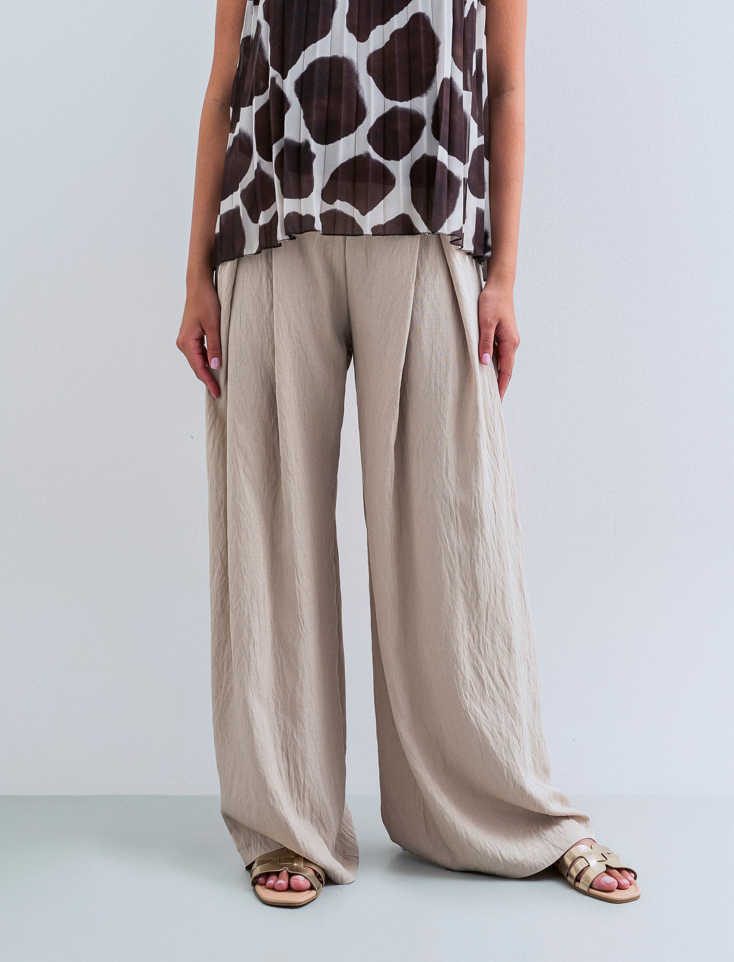 Pantalone palazzo con pences - Beige