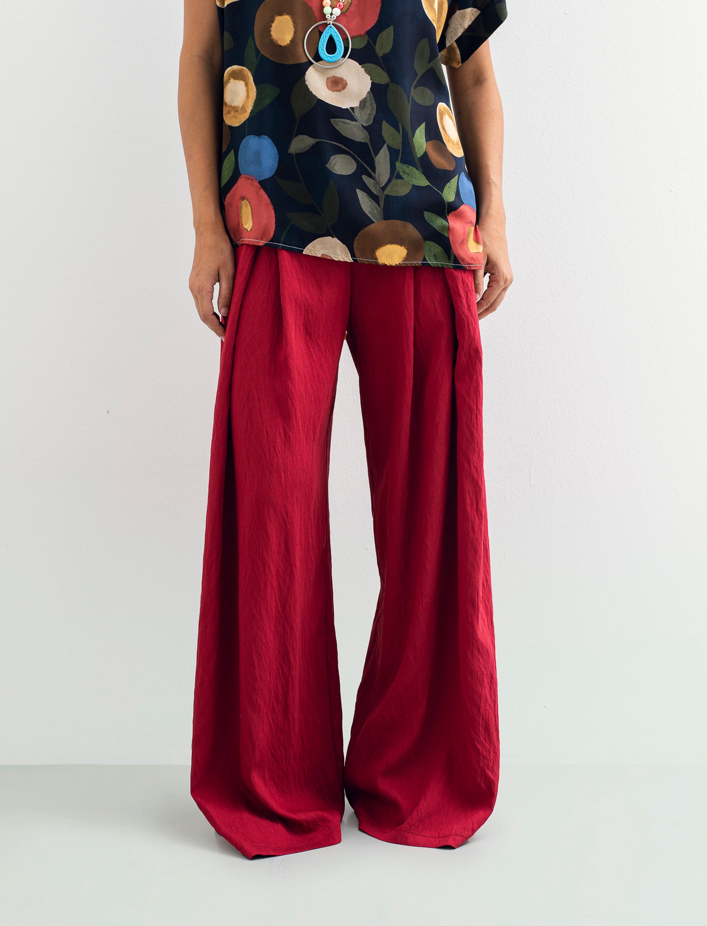 Pantalone palazzo con pences - Rosso