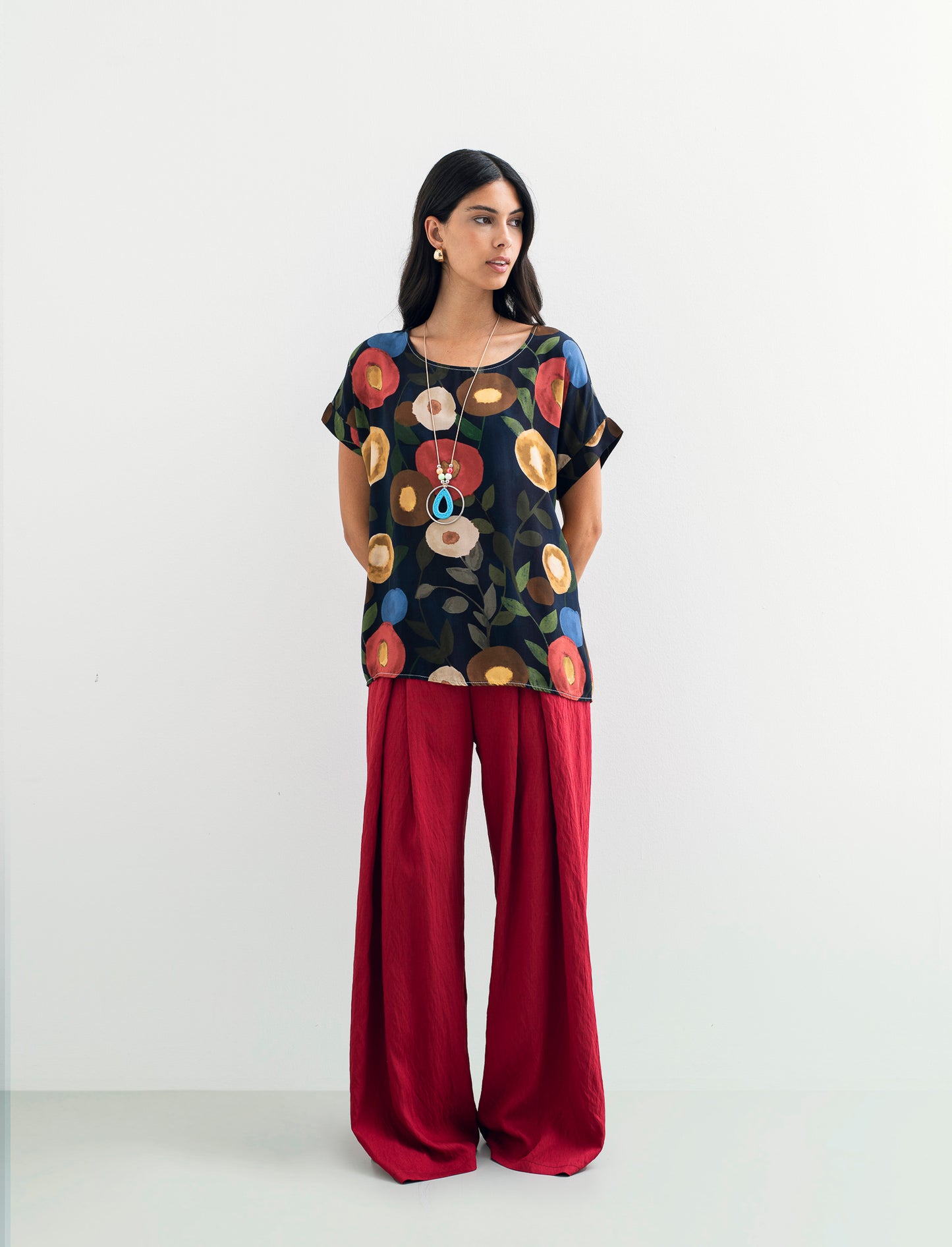 Pantalone palazzo con pences - Rosso