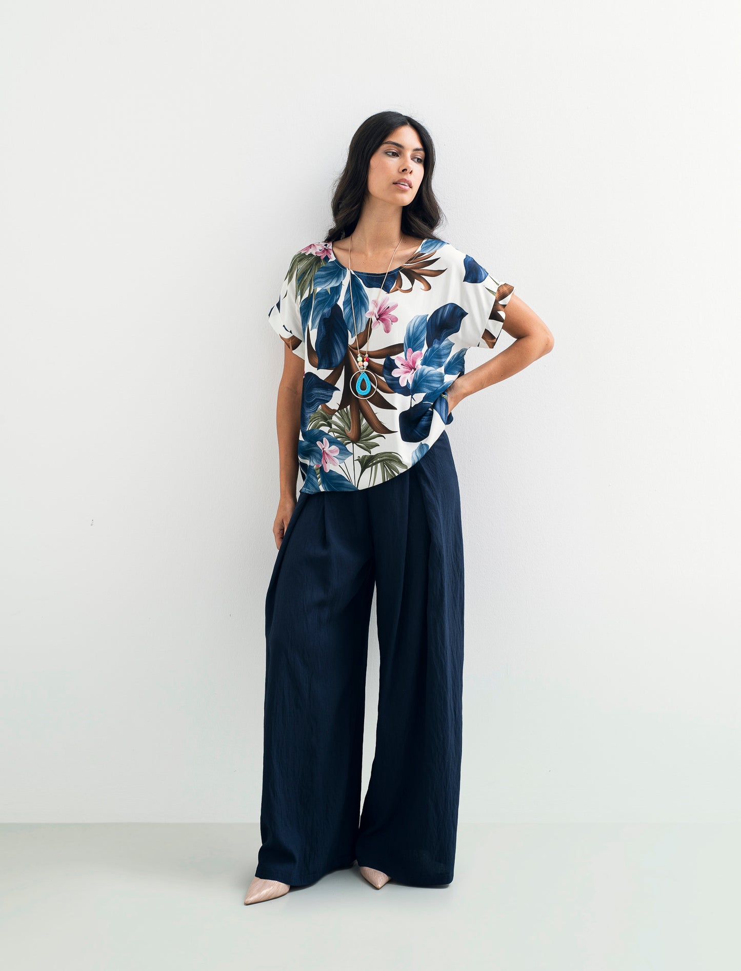Pantalone palazzo con pences - Blu