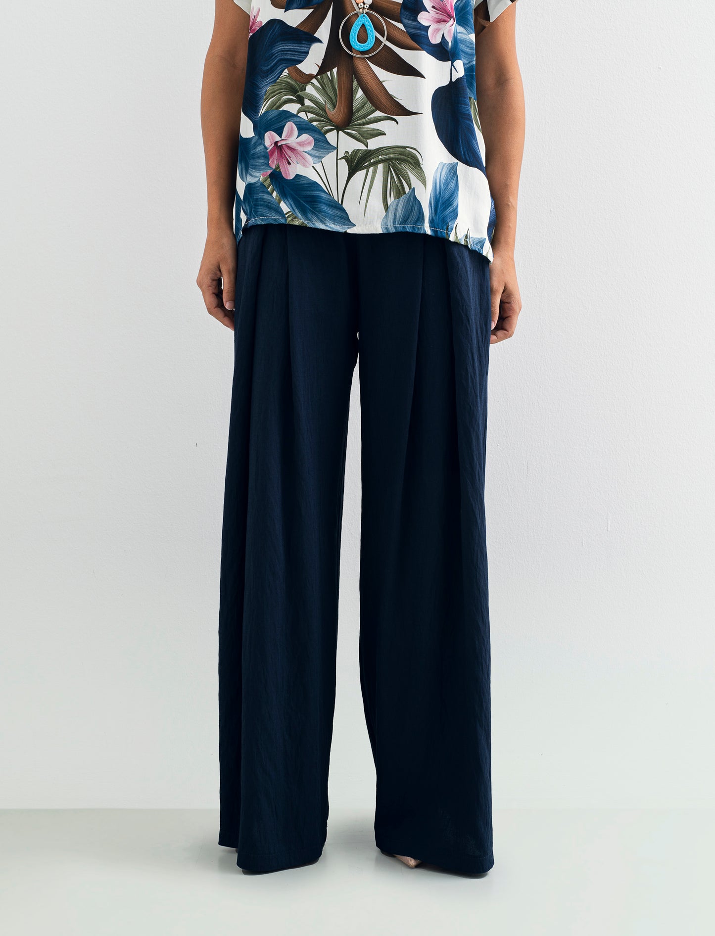 Pantalone palazzo con pences - Blu