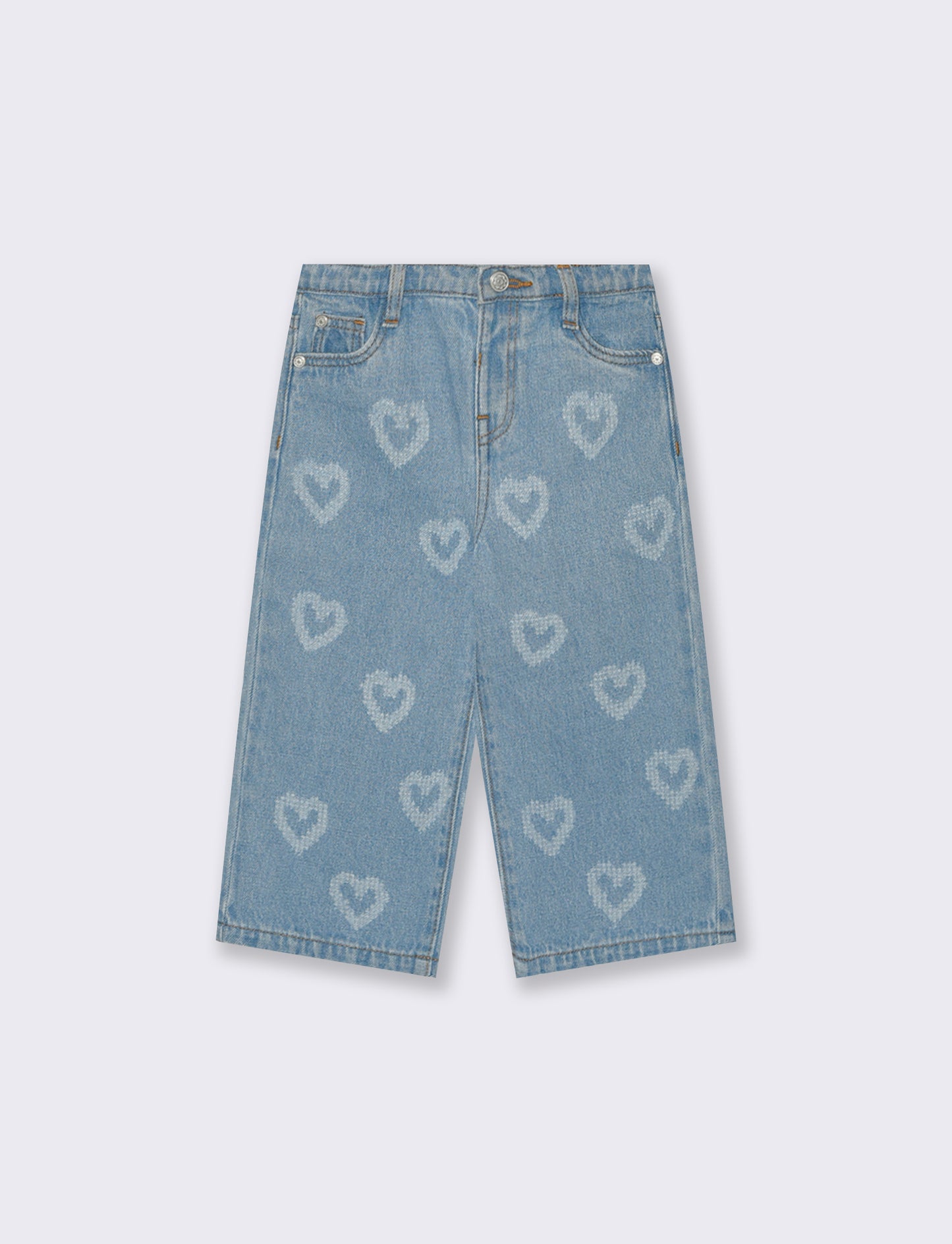 Jeans ampi con cuori in fantasia - Denim