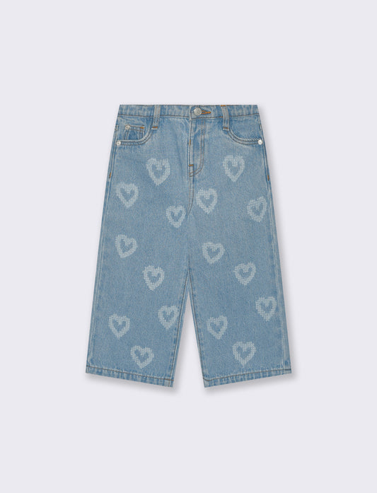 Jeans ampi con cuori in fantasia - Denim