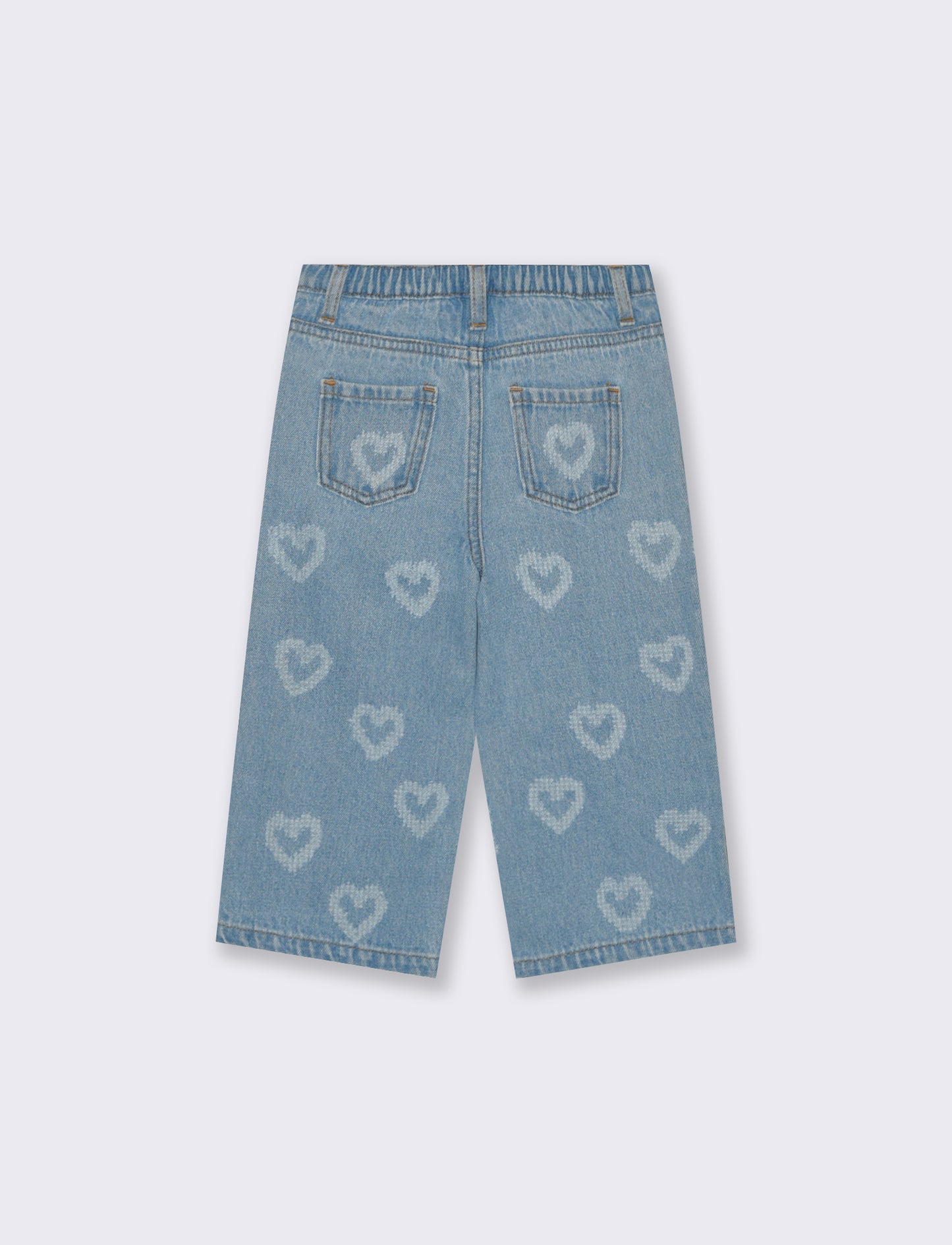 Jeans ampi con cuori in fantasia - Denim