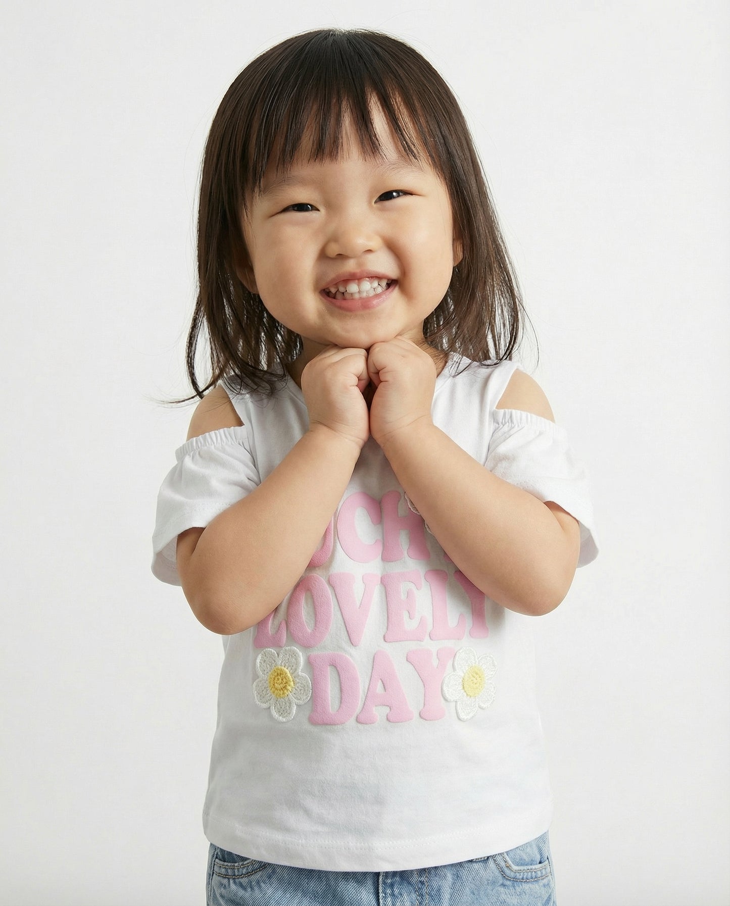 Wide Sleeve T-Shirt with Print - White