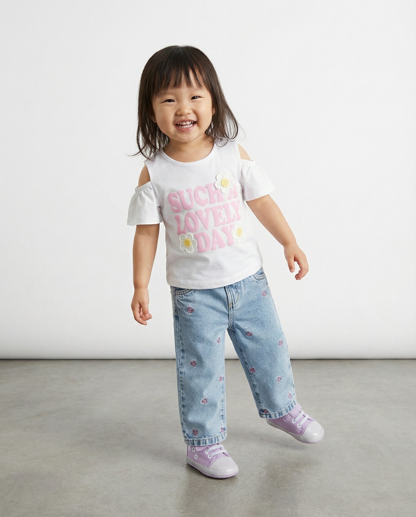 Wide Sleeve T-Shirt with Print - White