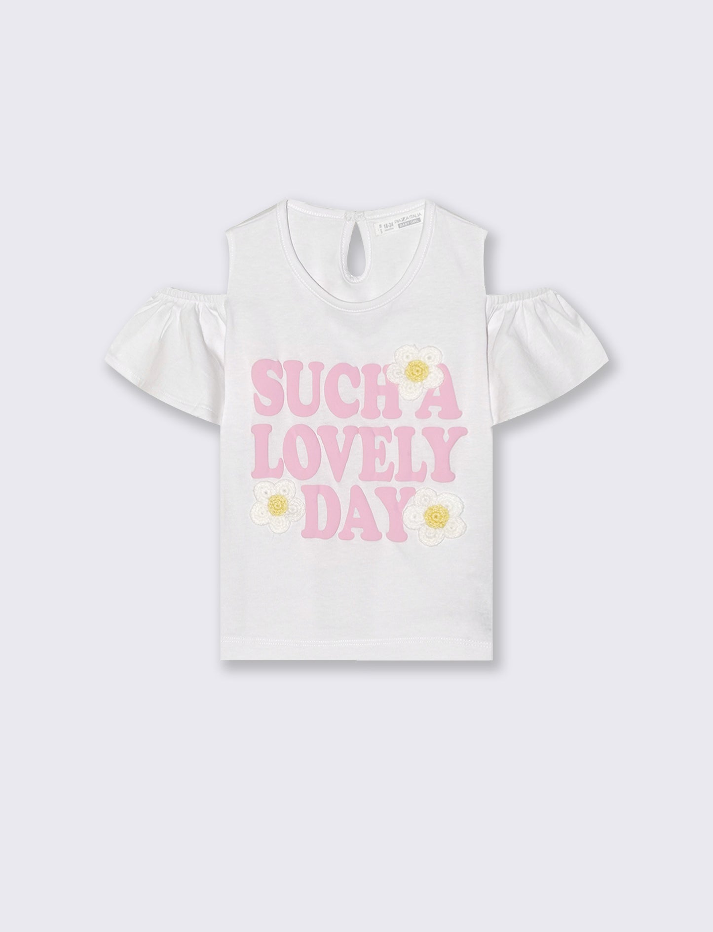 Wide Sleeve T-Shirt with Print - White