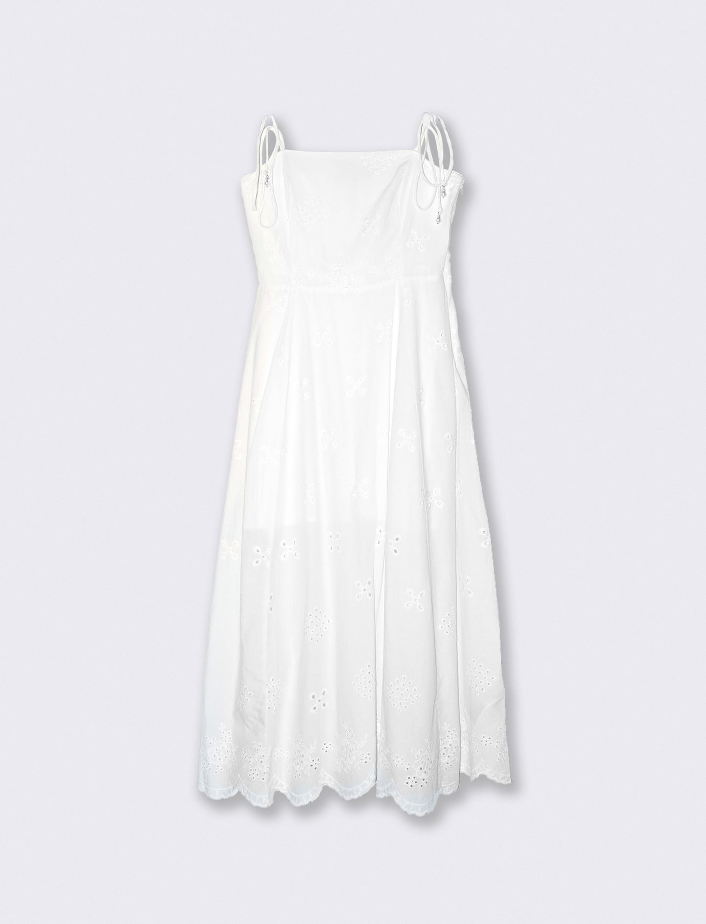Vestito Lungo in Cotone Sangallo Svasato - Bianco