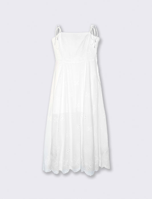 Vestito Lungo in Cotone Sangallo Svasato - Bianco