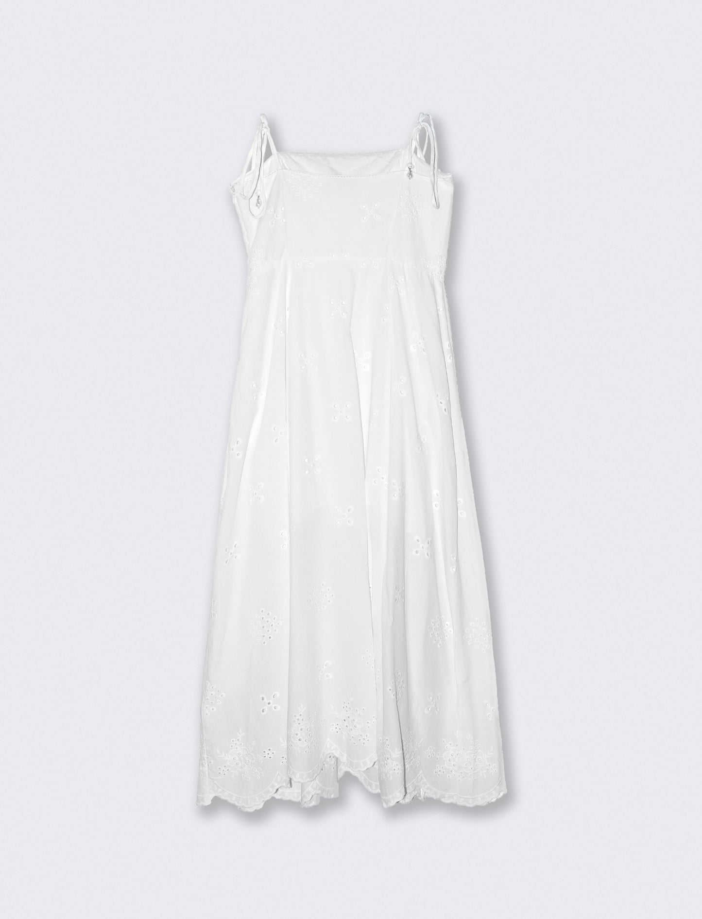 Vestito Lungo in Cotone Sangallo Svasato - Bianco