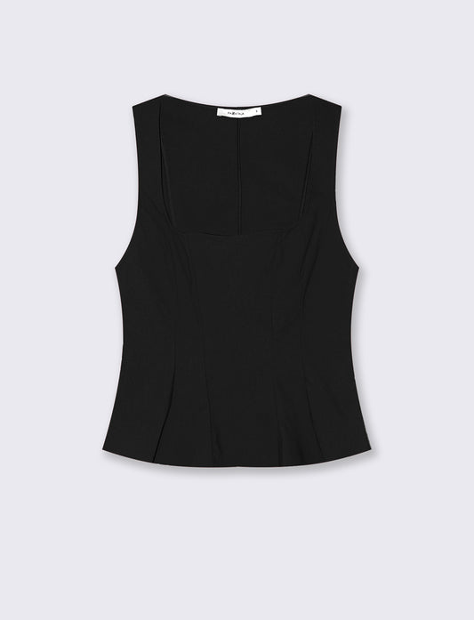 Top con scollo quadrato e zip - Nero