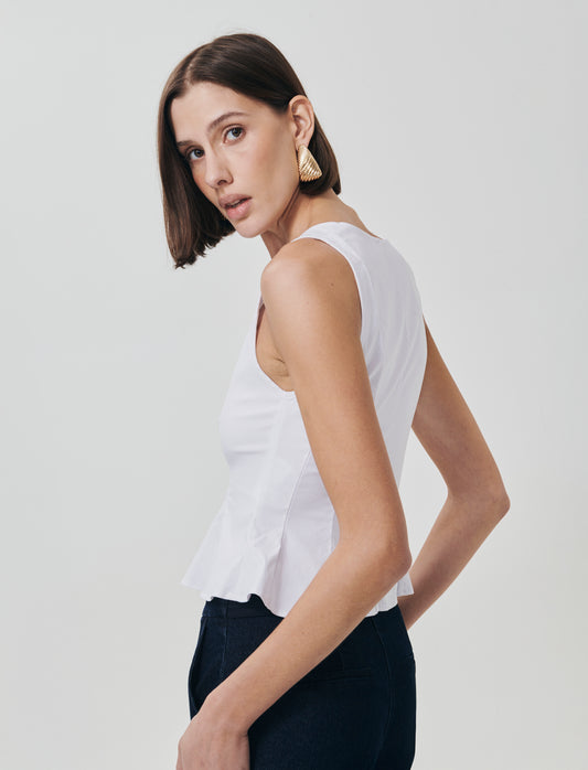 Top con scollo quadrato e zip - Bianco