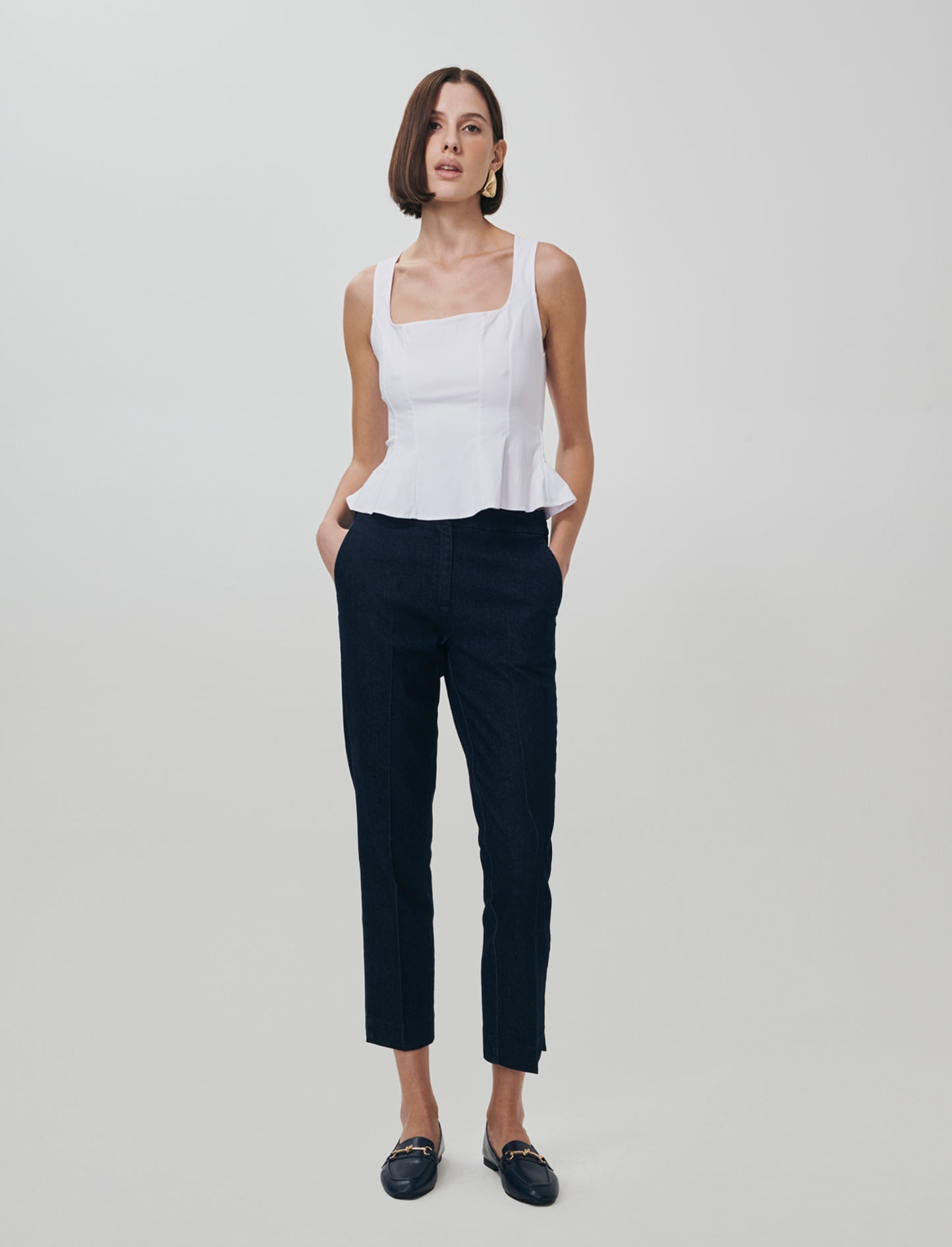 Top con scollo quadrato e zip - Bianco