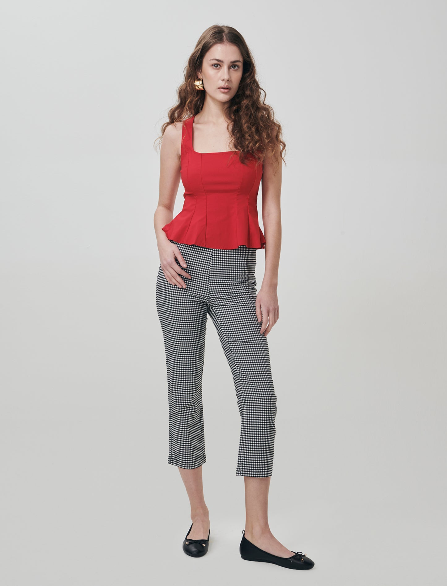 Top con scollo quadrato e zip - Rosso