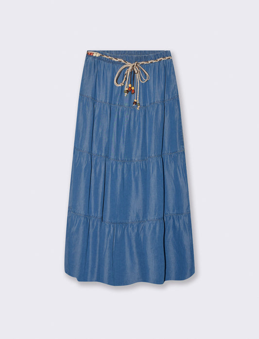 Introducing the long skirt with belt, crafted from soft and breathable lyocell fabric. This elegant - Blue