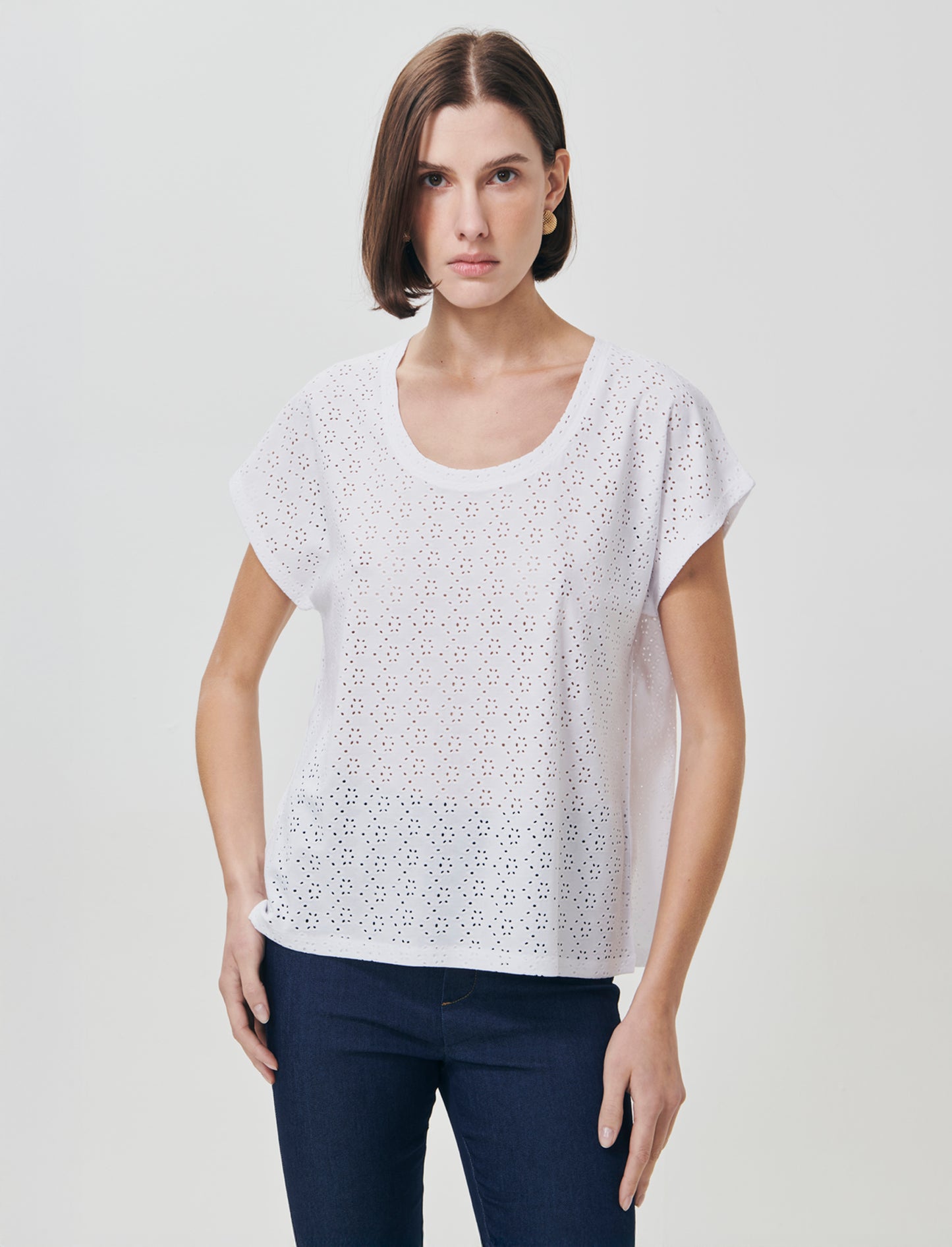 T-Shirt Girocollo a Maniche Corte Fit Morbido - Bianco