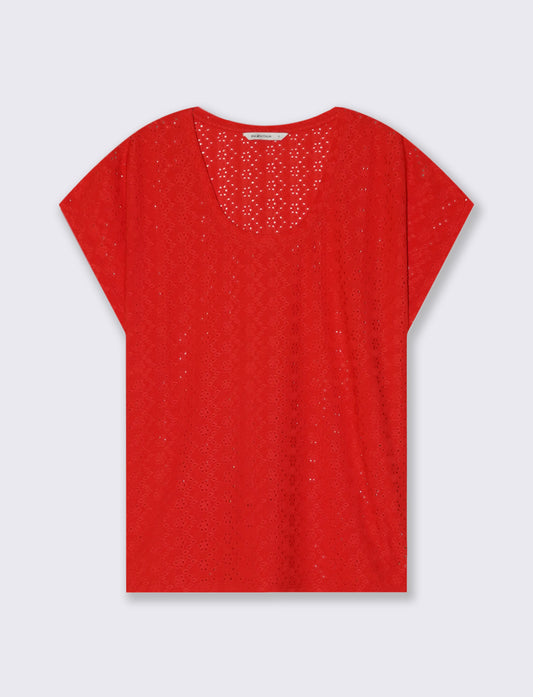 T-Shirt Girocollo a Maniche Corte Fit Morbido - Corallo