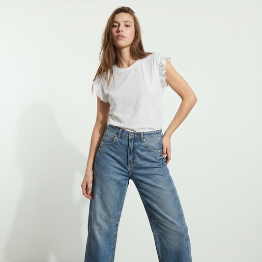 Top Rouches con Girocollo e Maniche - Bianco