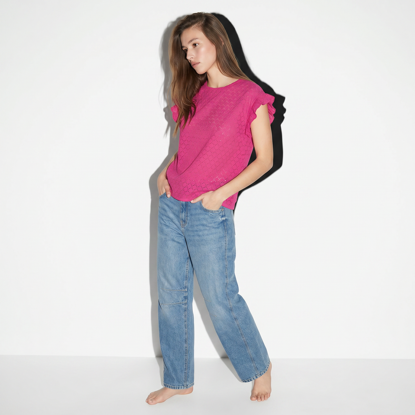 Top Rouches con Girocollo e Maniche - Fuxia