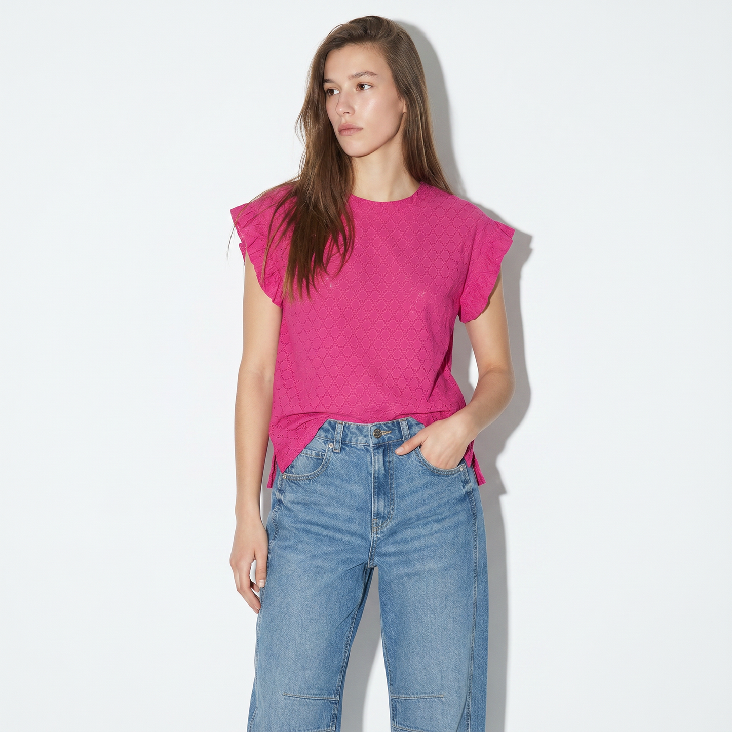 Top Rouches con Girocollo e Maniche - Fuxia