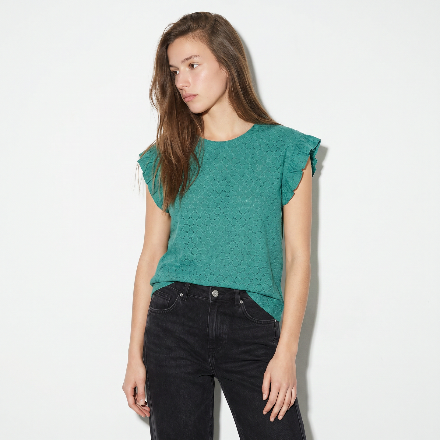 Top Rouches con Girocollo e Maniche - Verde smeraldo