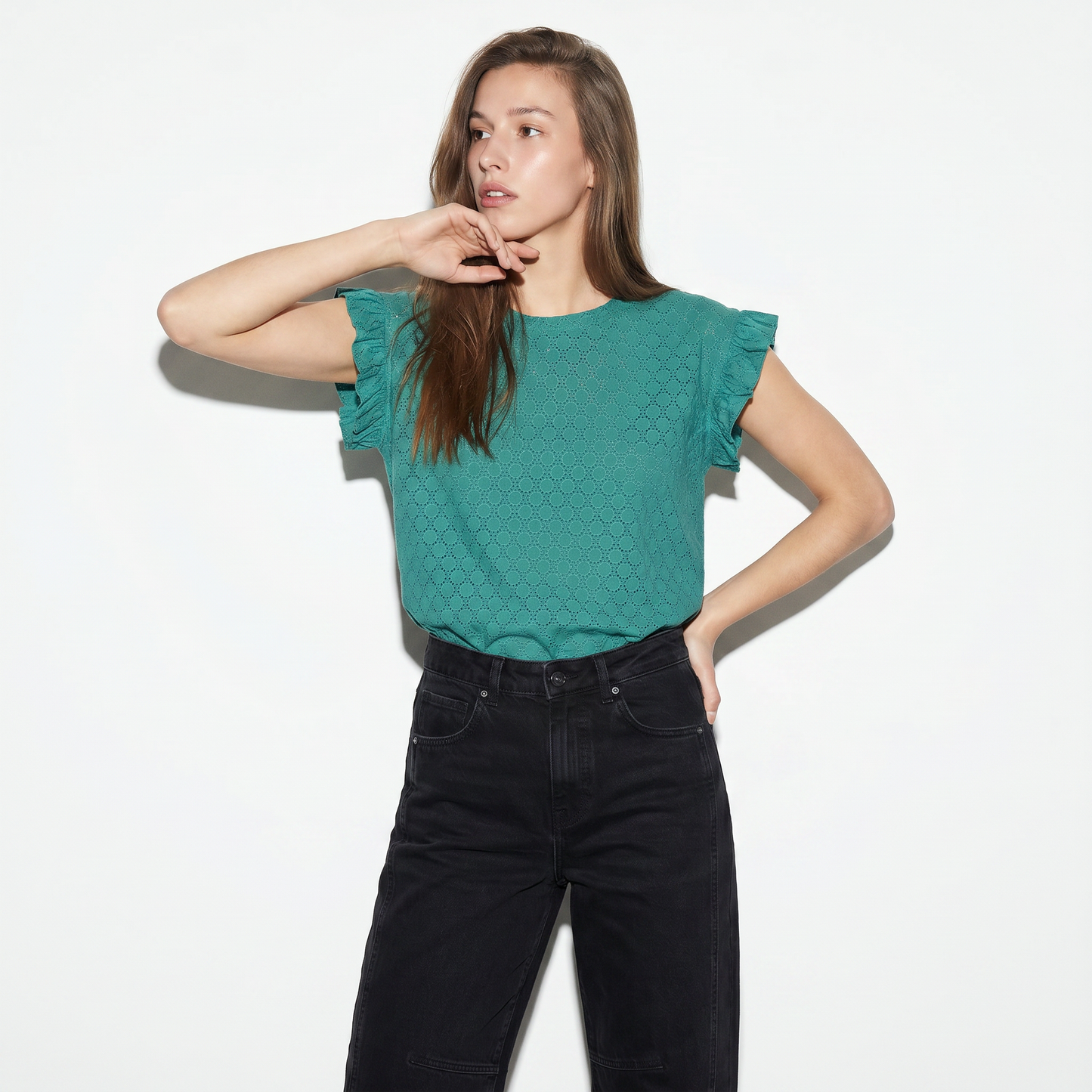 Top Rouches con Girocollo e Maniche - Verde smeraldo