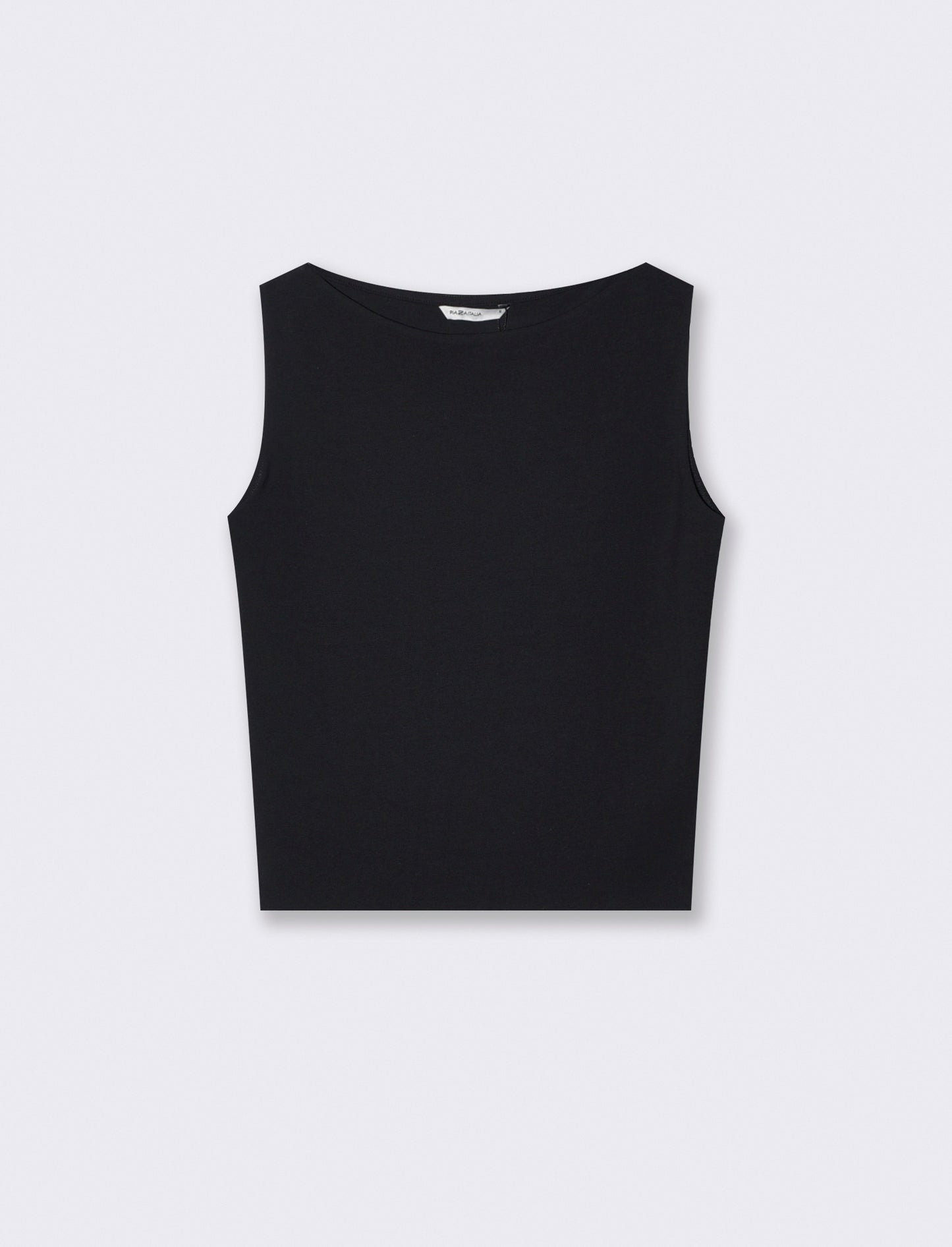 Top smanicato in cotone con scollo barca - Nero