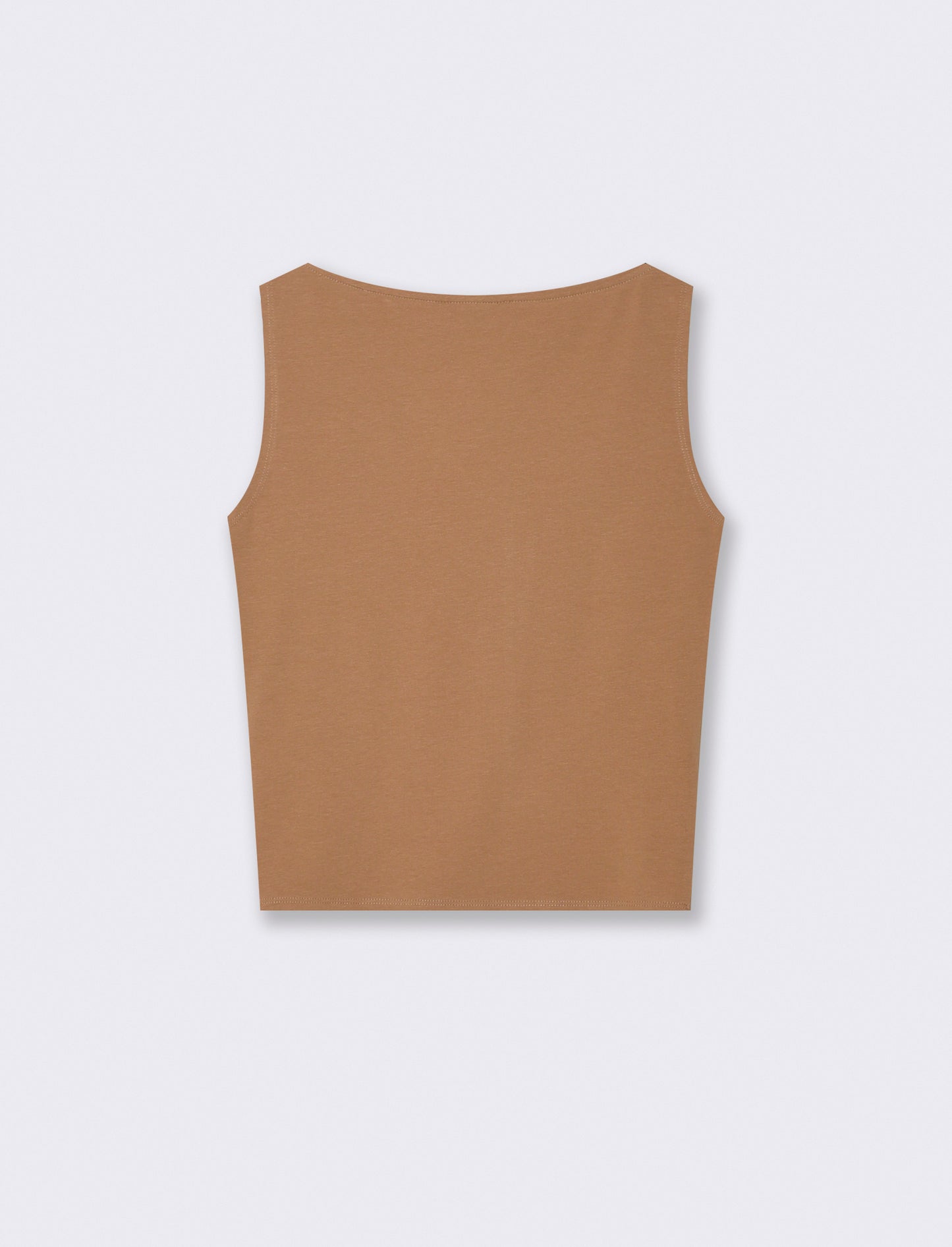 Top smanicato in cotone con scollo barca - Cammello
