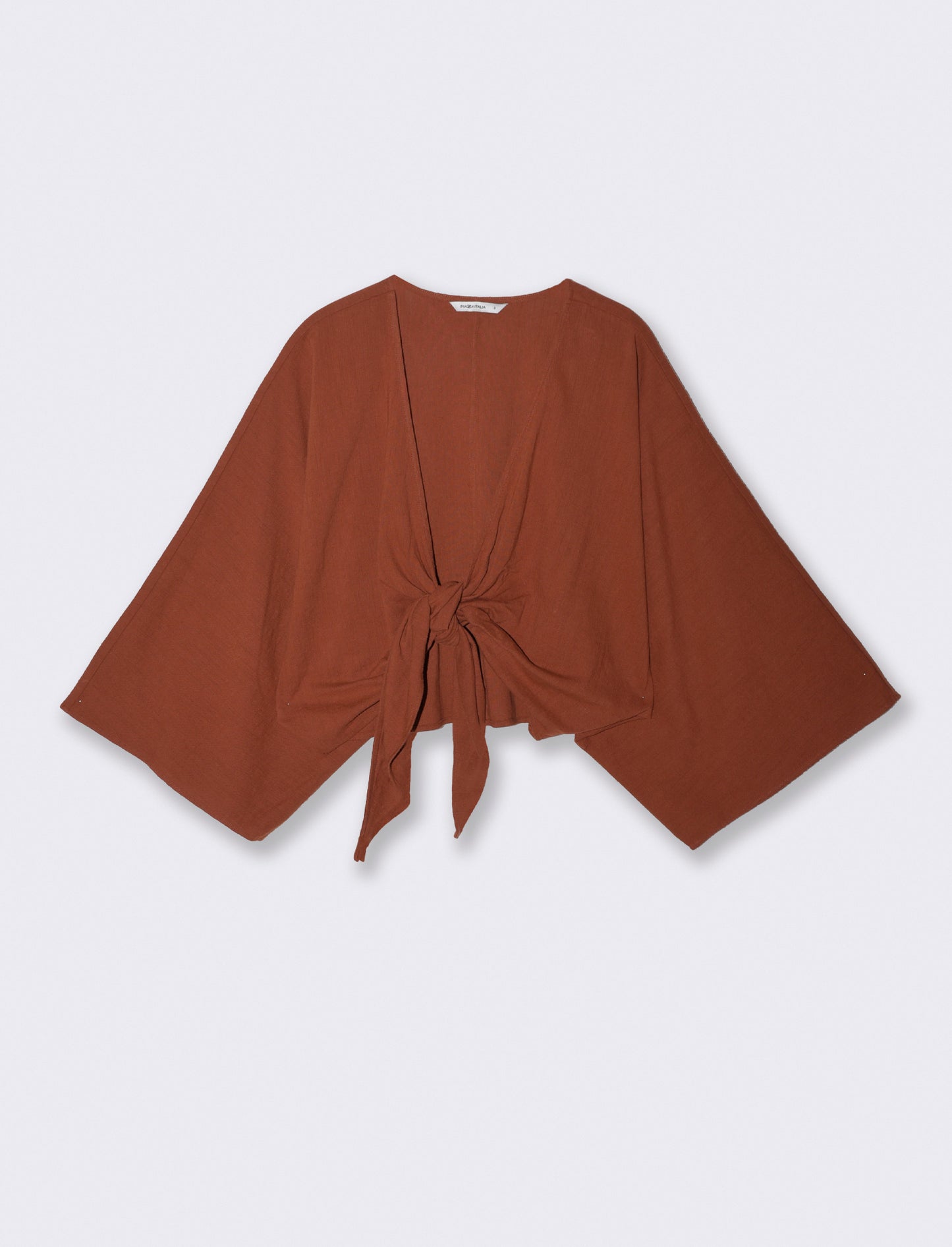 Casacca Kimono in Cotone con Nodo - Cognac