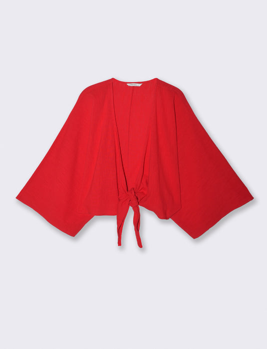 Casacca Kimono in Cotone con Nodo - Rosso