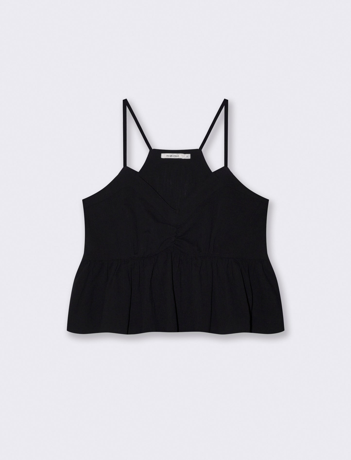 Top Arricciato con Spalline in Cotone - Nero