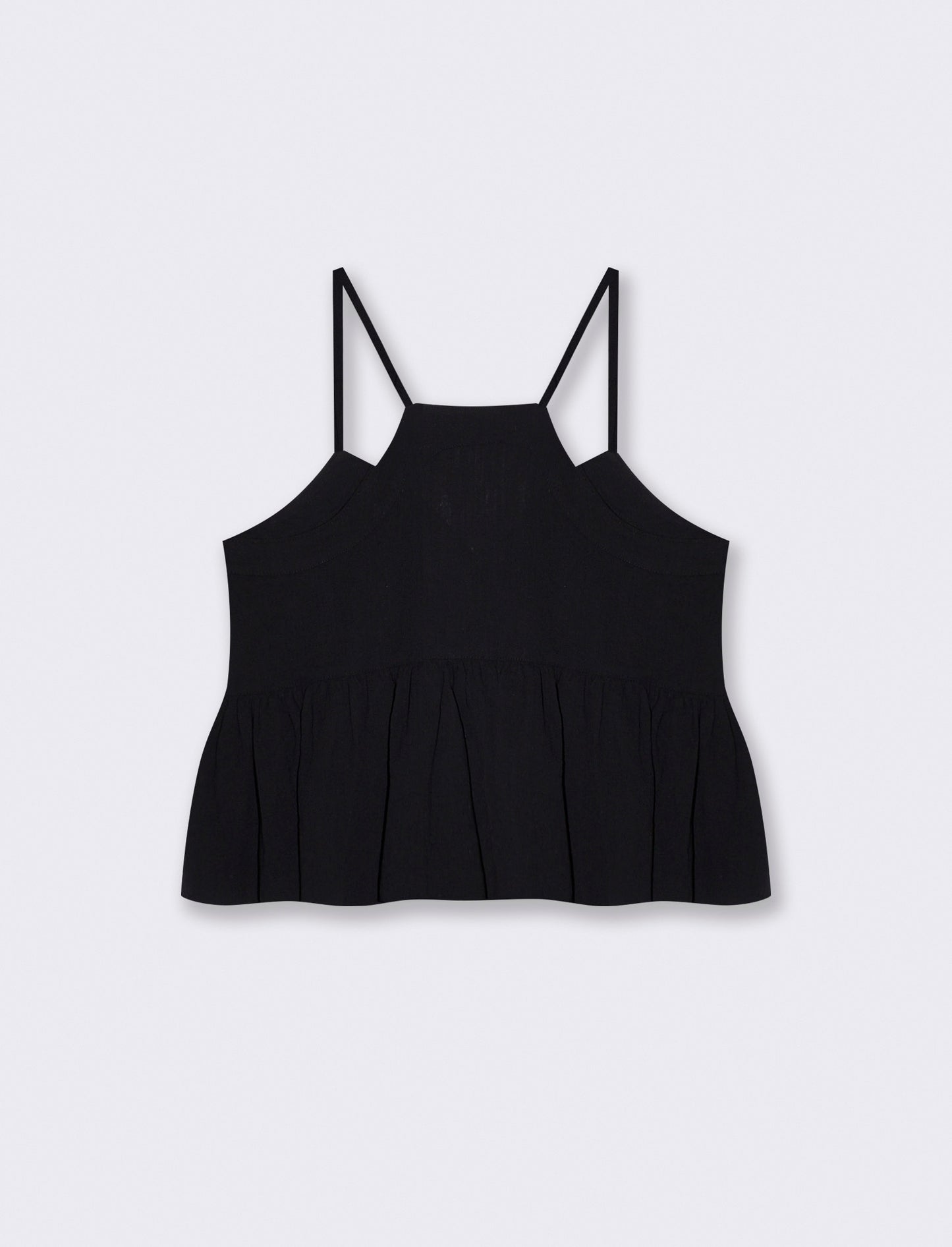 Top Arricciato con Spalline in Cotone - Nero
