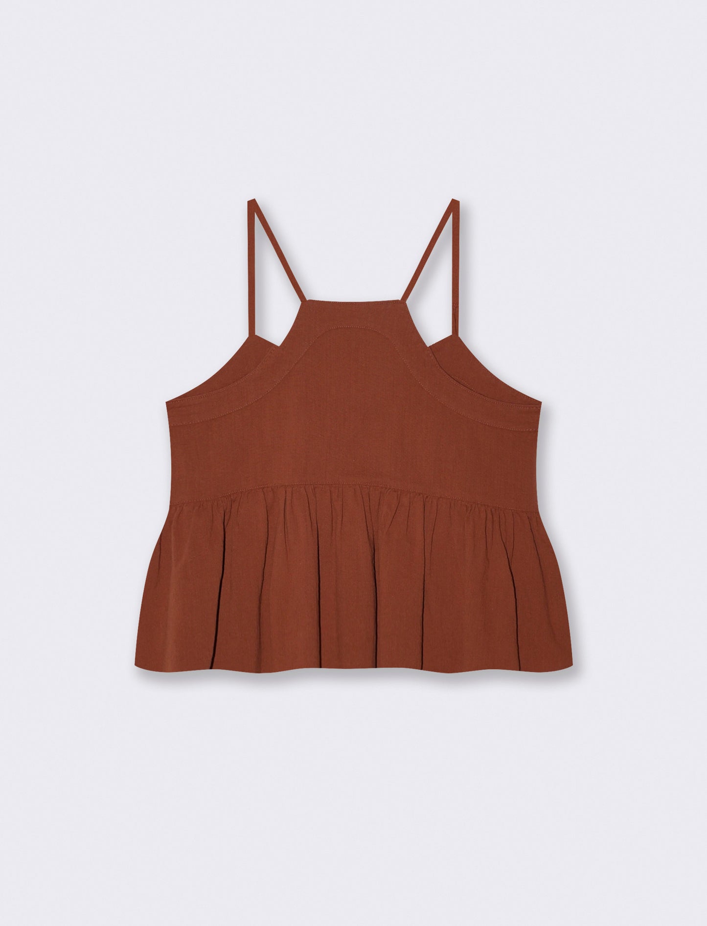 Top Arricciato con Spalline in Cotone - Cognac