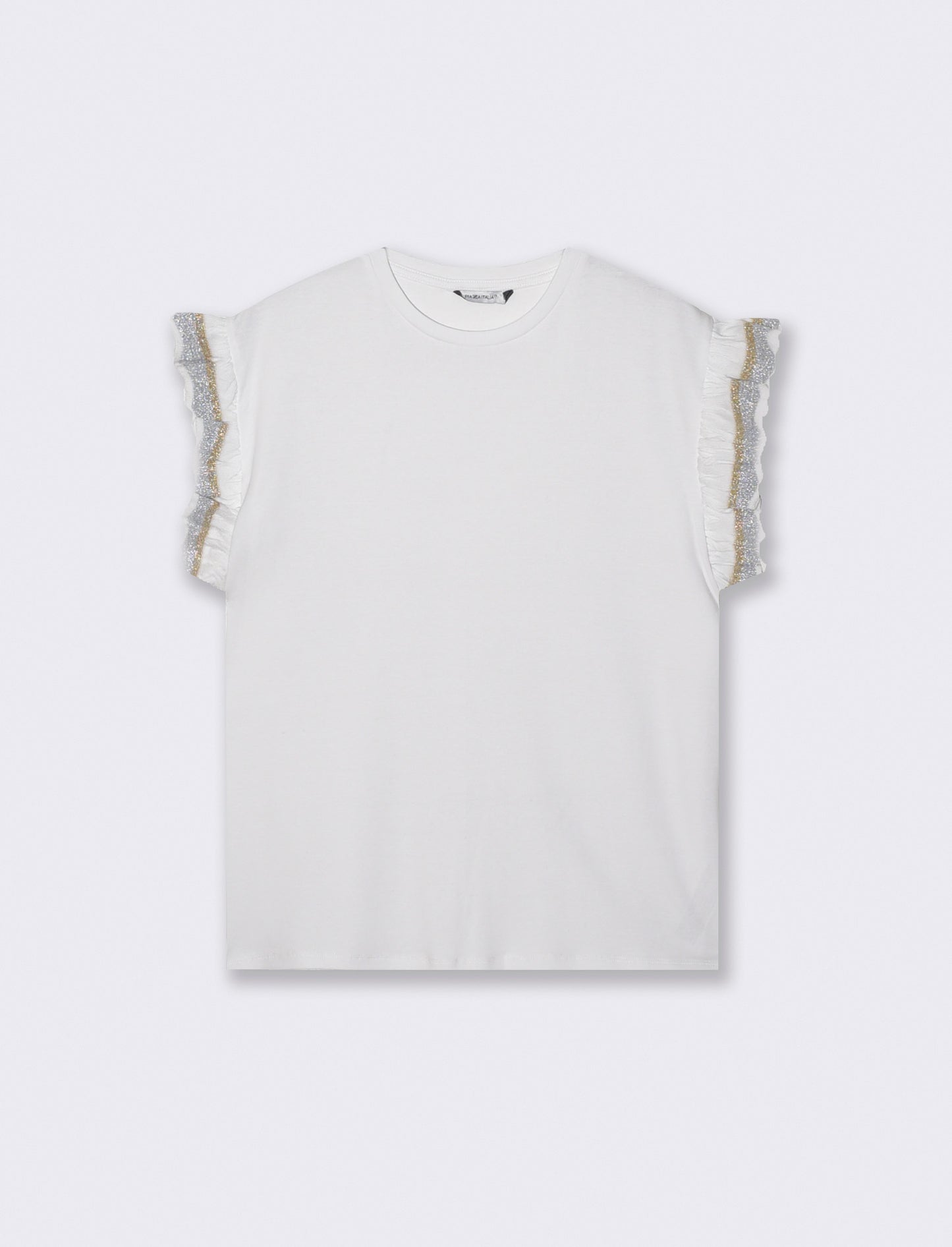 T-Shirt Mezza Manica con Rouches e Alette - Bianco