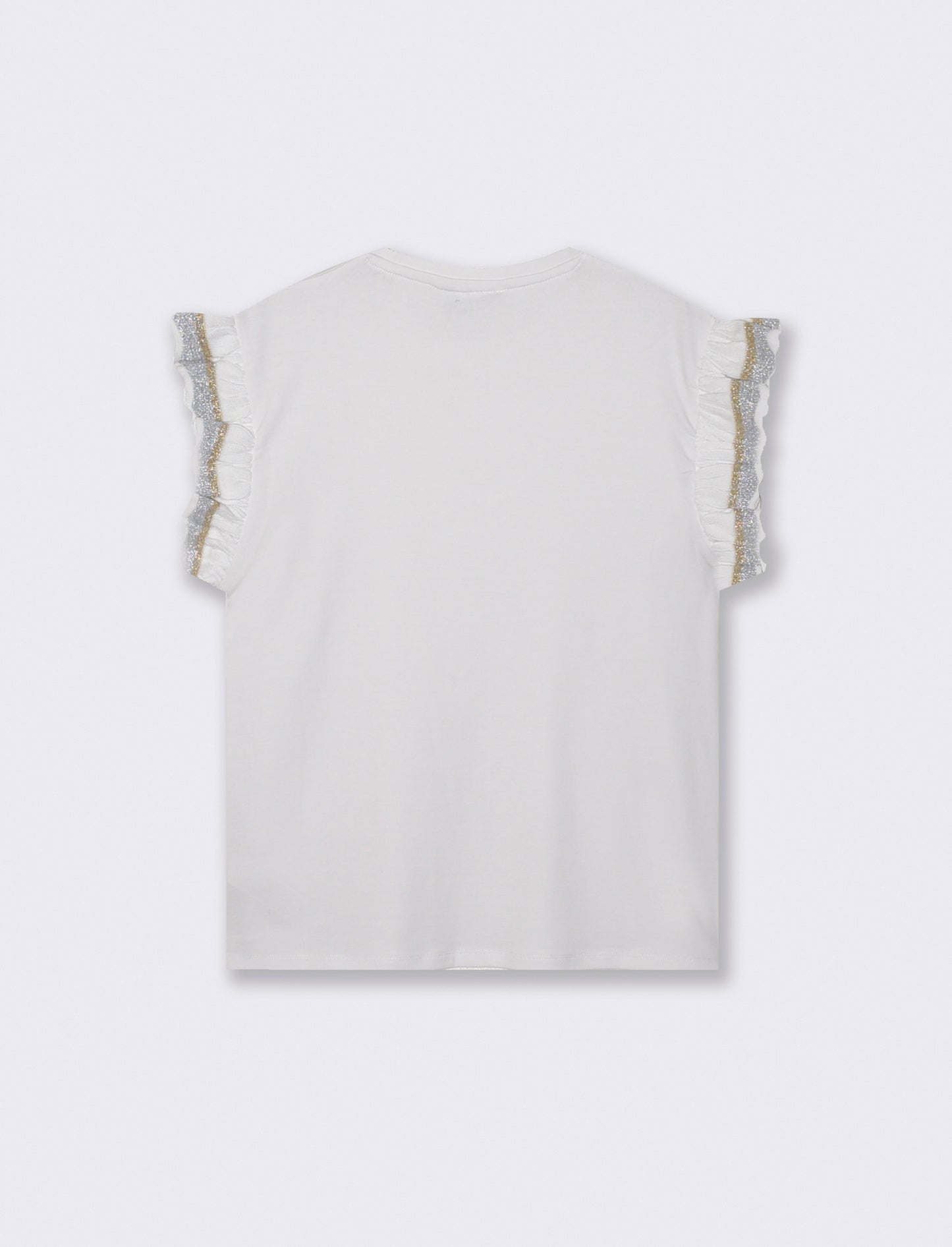 T-Shirt Mezza Manica con Rouches e Alette - Bianco