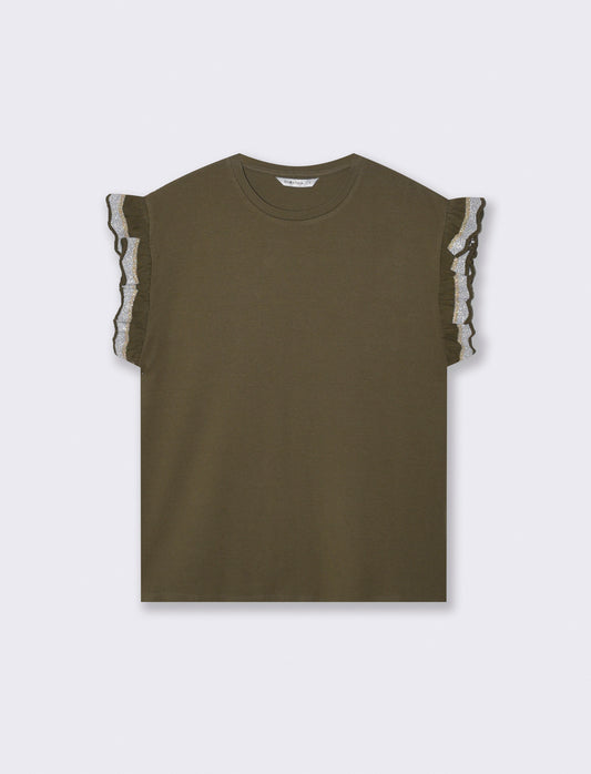 T-Shirt Mezza Manica con Rouches e Alette - Kaky 1