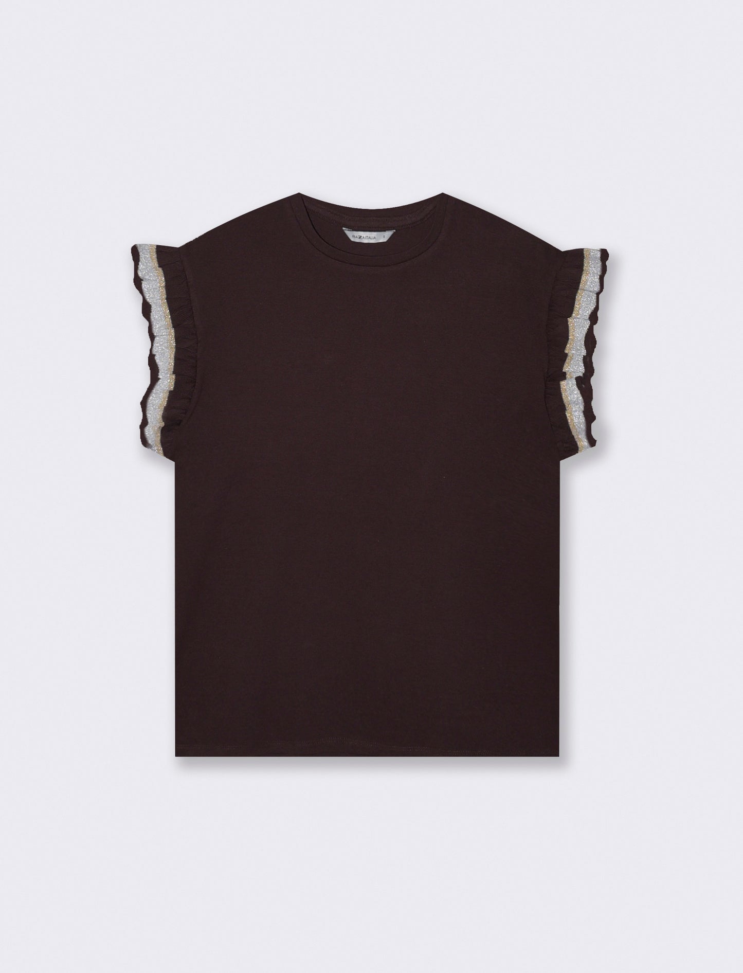 T-Shirt Mezza Manica con Rouches e Alette - Moro