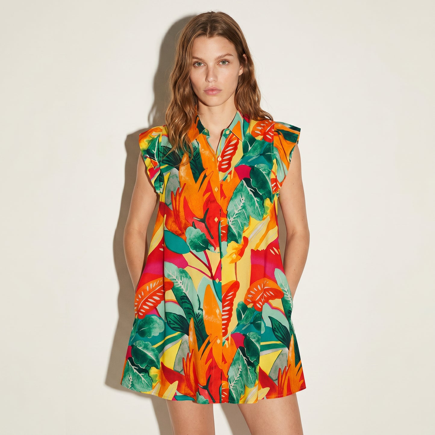 Vestito corto giro manica con rouches - var 2