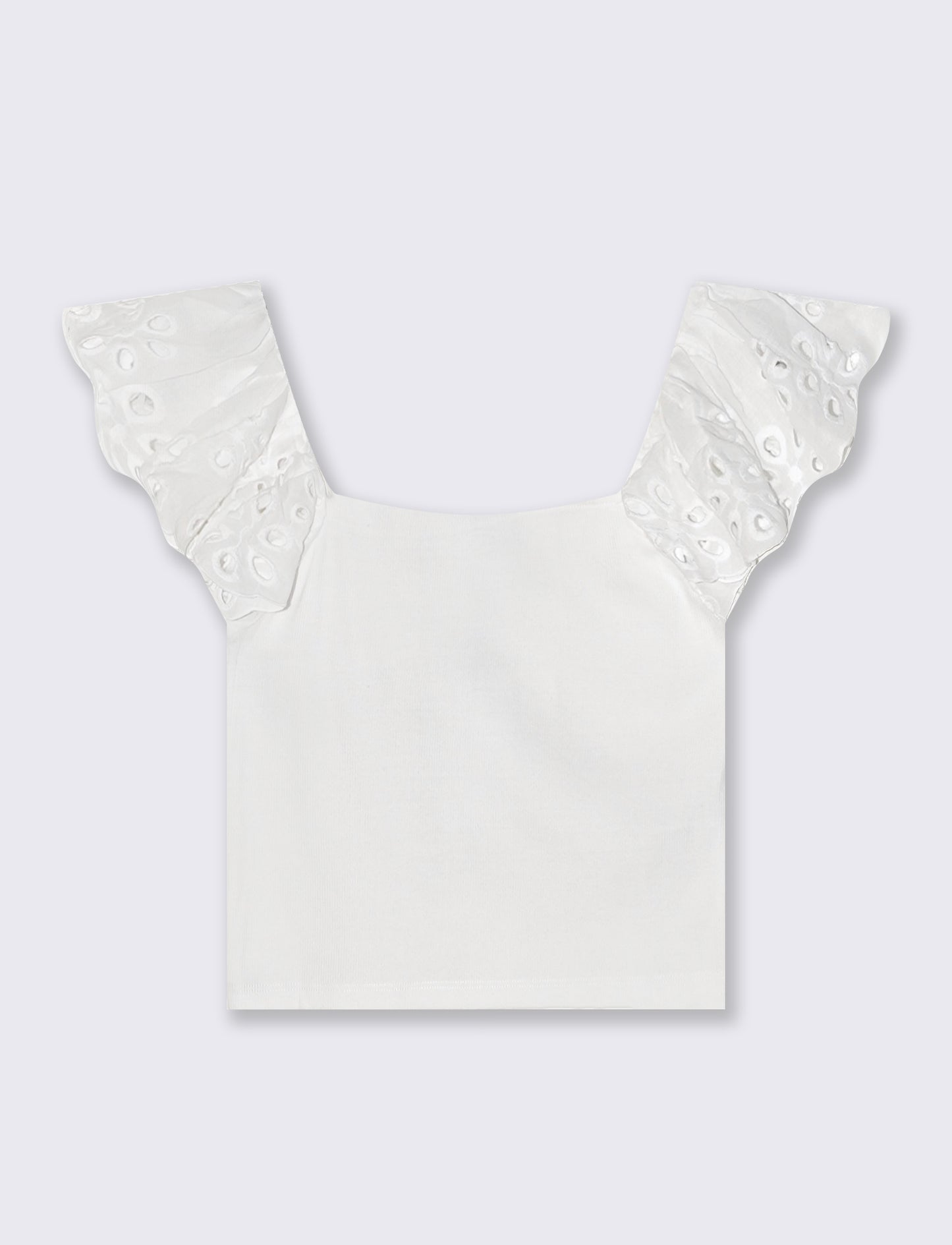 Top con pizzo e scollo quadrato a coste - Bianco